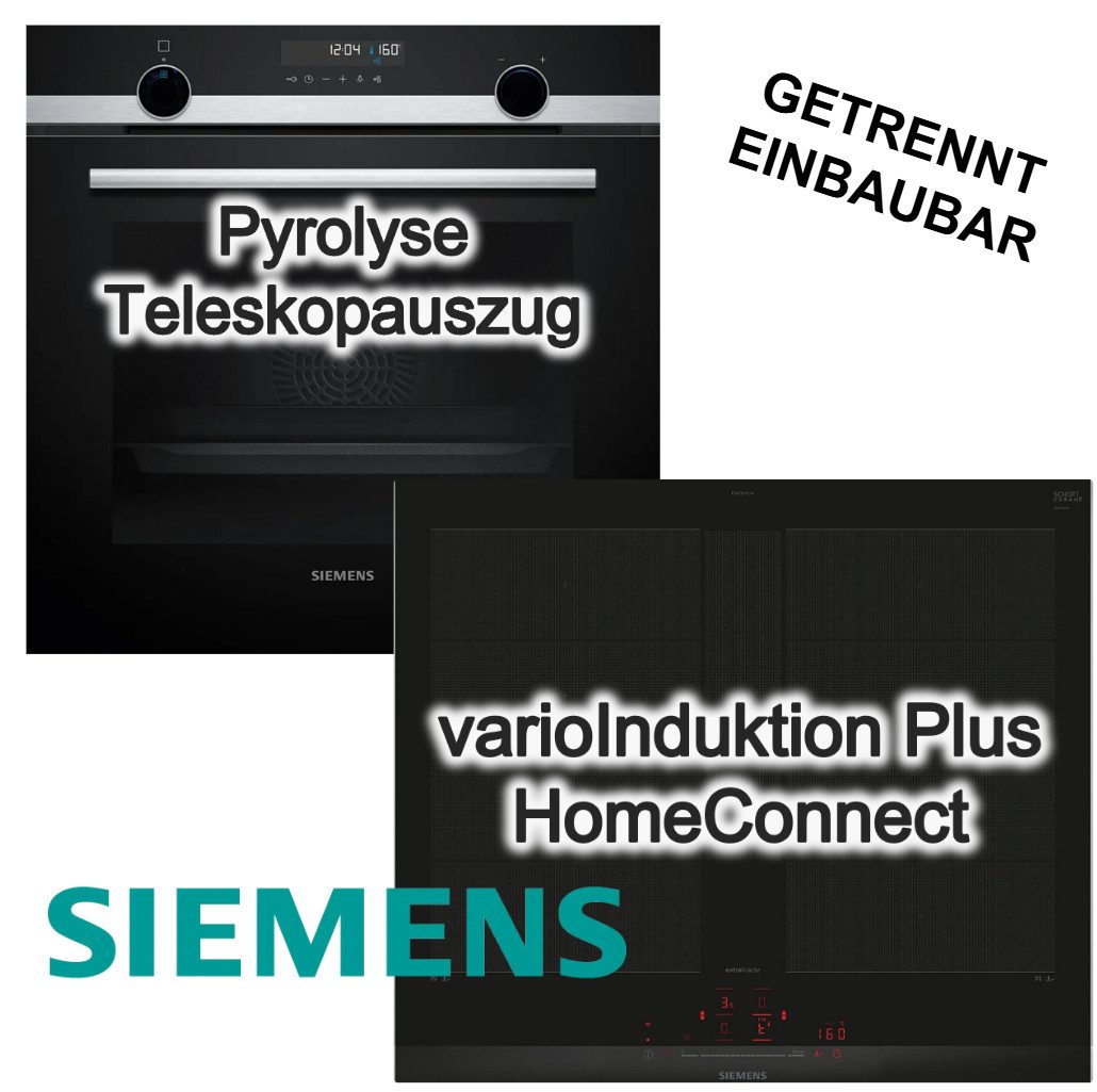 SIEMENS Backofen-Set Backofen Pyrolyse 3DHeißluft Pizzastufe +Induktionskochfeld PowerBoost, mit 1-fach Teilauszug, Pyrolyse-Selbstreinigung
