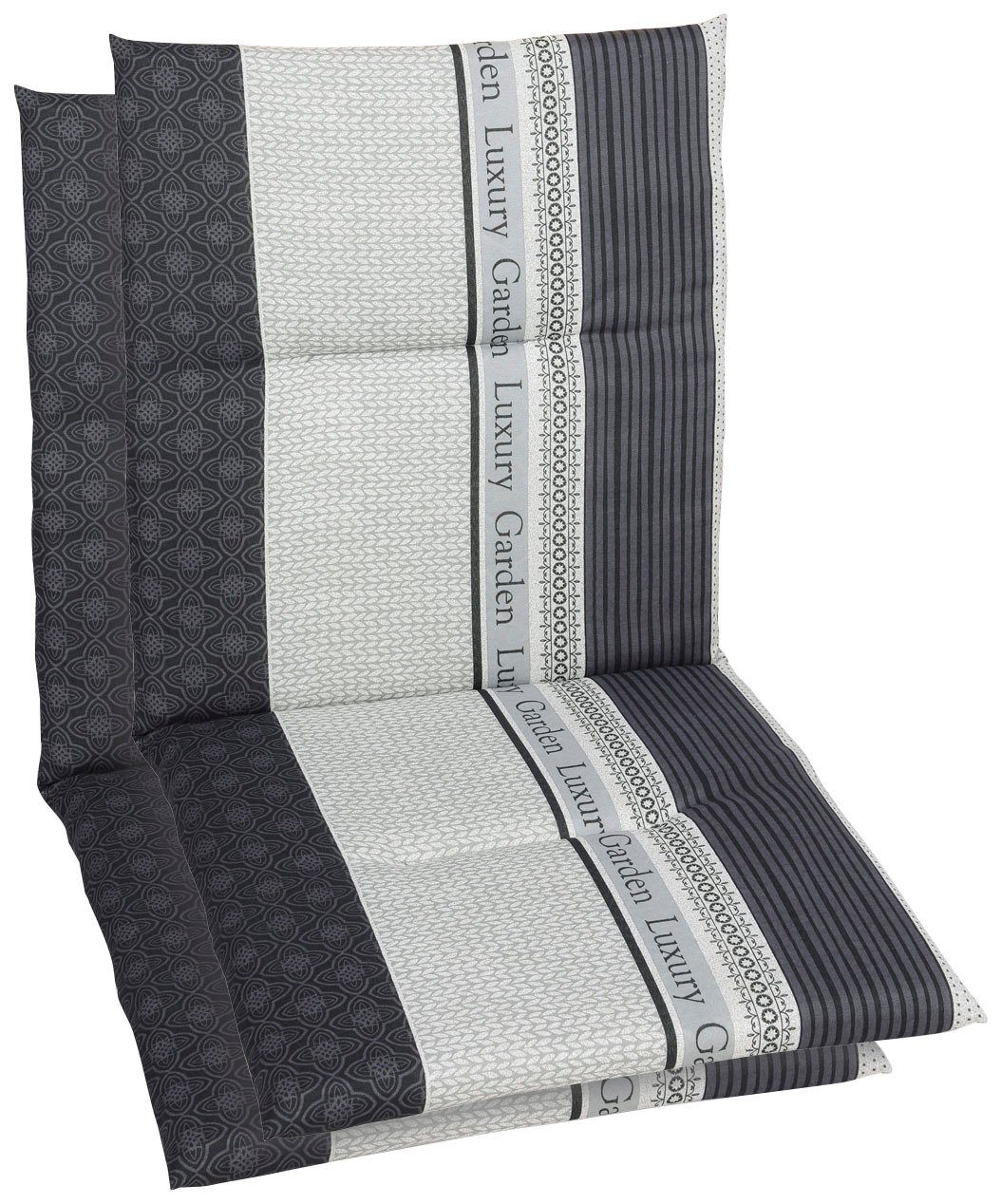 GO-DE Sesselauflage Amalfi, (Set, 2 St), 108x48 cm, Bequeme Polsterauflage  für Gartenstühle mit niedriger Rückenlehne