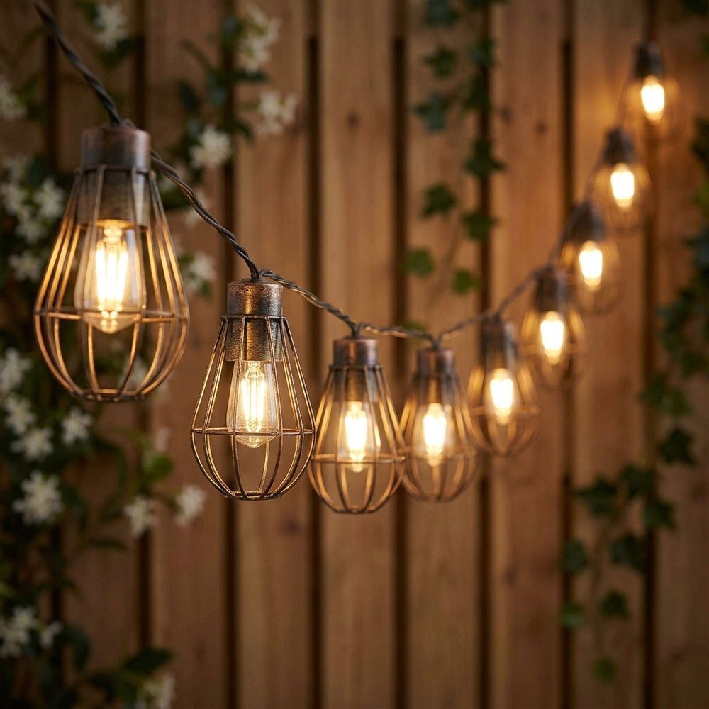 NOWA LED Solarleuchte, LED-Leuchtmittel fest verbaut, Warmweiß, Solar Lichterkette Aussen Solarlampe 10x LED Laternen Garten Retro