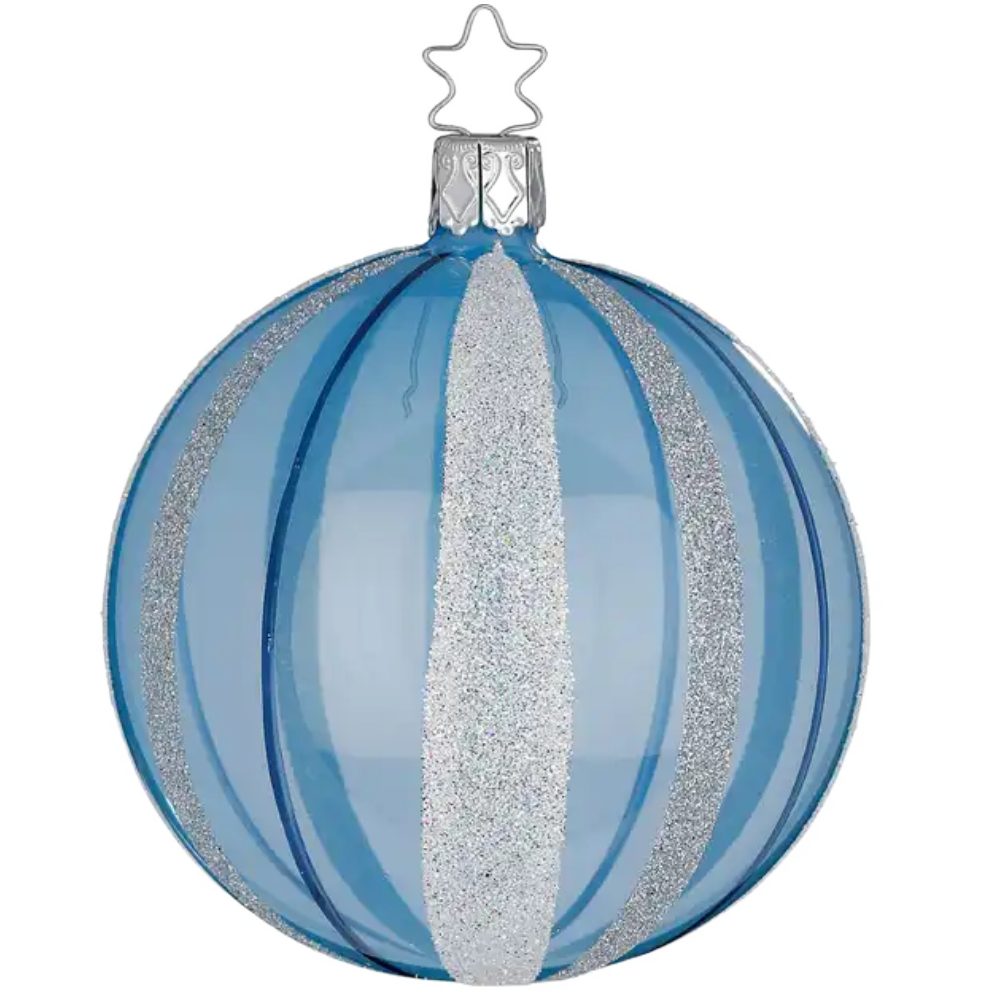 INGE-GLAS® Weihnachtsbaumkugel Christbaumkugel festliche Streifen Azurblau opal Ø 8cm Inge-Glas (1 St), mundgeblasen, handbemalt