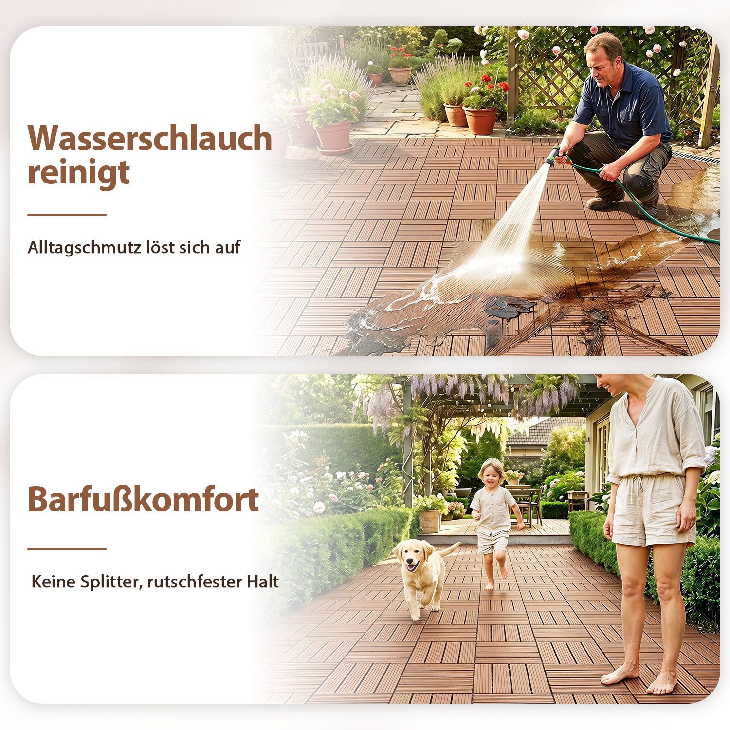 Clanmacy Terrassenplatte Kunststoff-Bodenfliesen 110 Stück 30x30cm Klickfliesen Rotbraun, Kunststoff 30x30, Braun