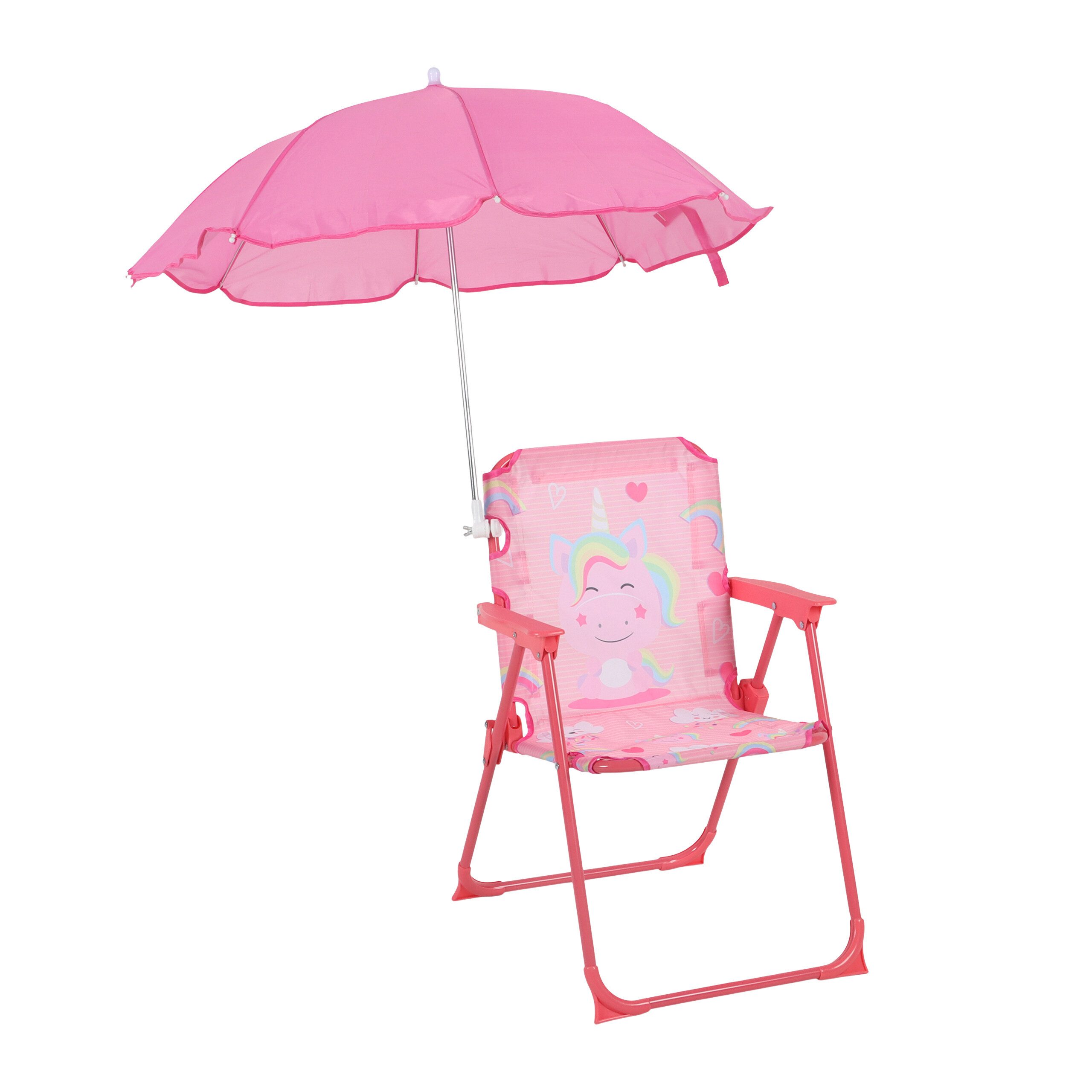 relaxdays Kinderklappstuhl Kinder Klappstuhl mit Sonnenschirm, Unicorn