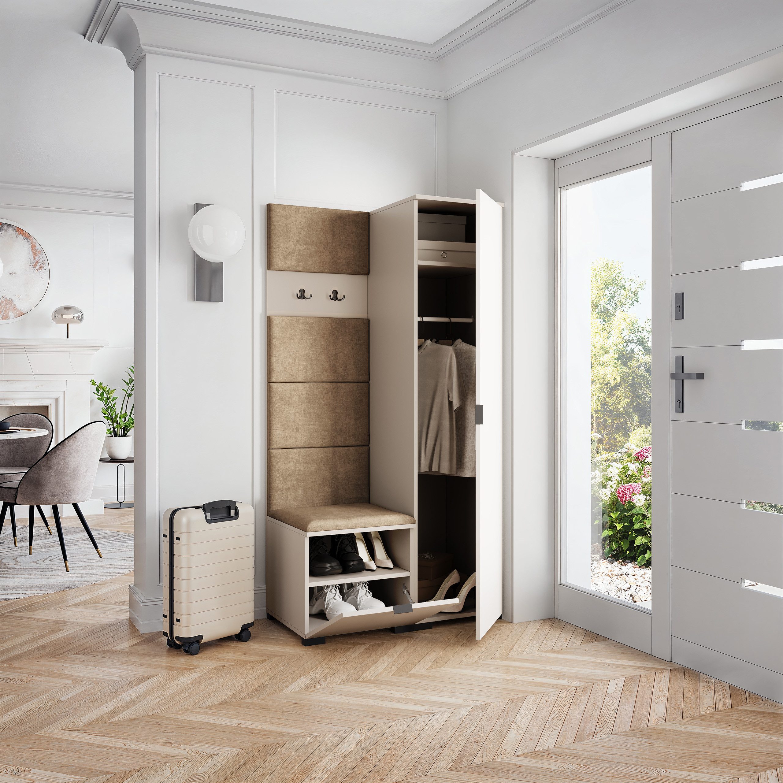 Masseno Garderobenschrank LORI 95 x 181 cm Garderoben-Set mit 1 Tür Kaschmir