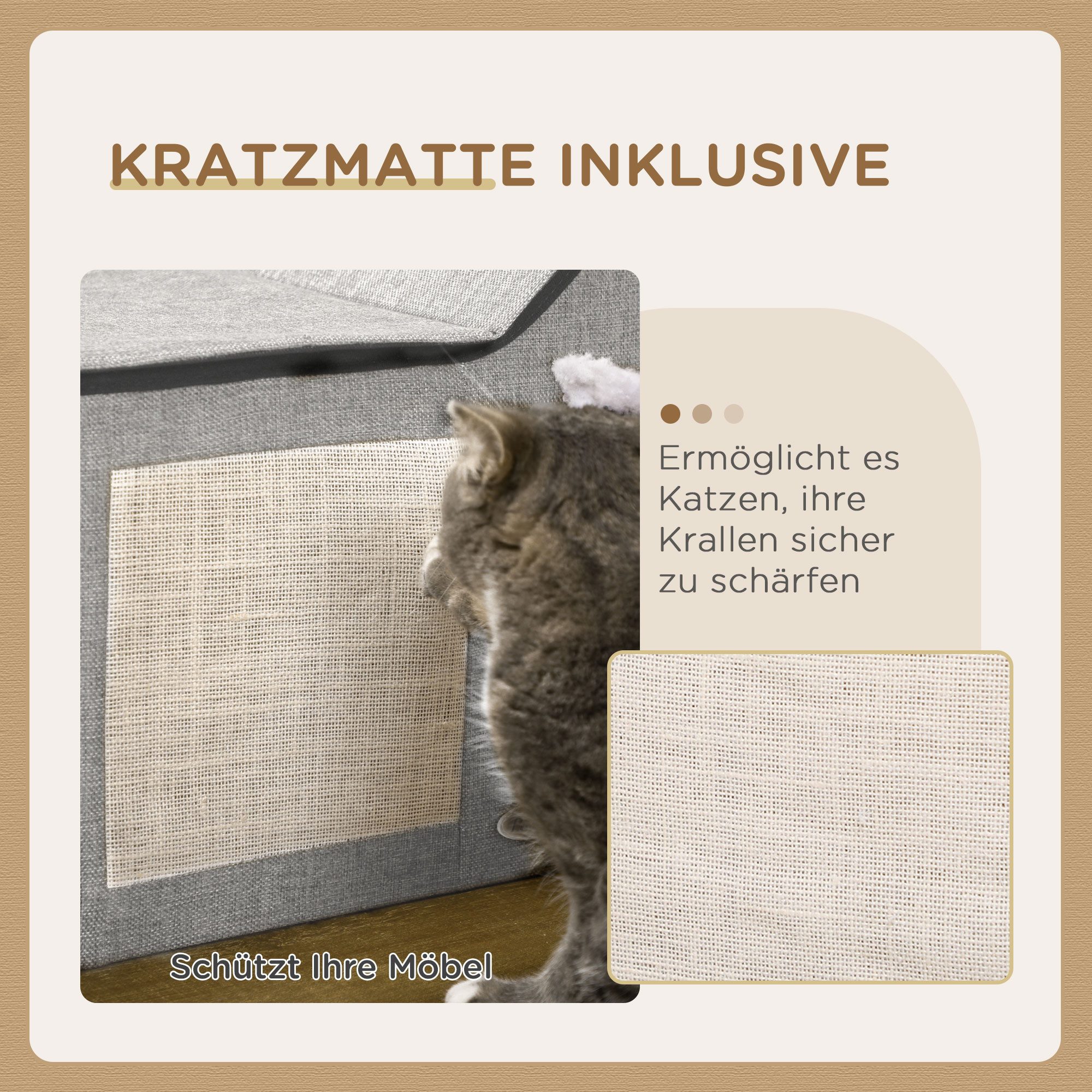 furnicato Katzenliege Katzenhaus mit Kratzfläche, Spielball, Höhle, 65x41x45.5 c, MDF