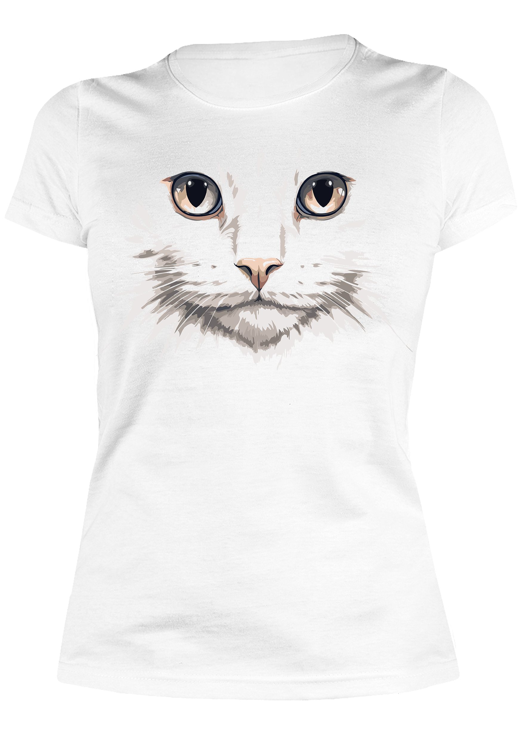 Art & Detail Shirt T-Shirt Weiße Katze Design für Damen Nachthemd