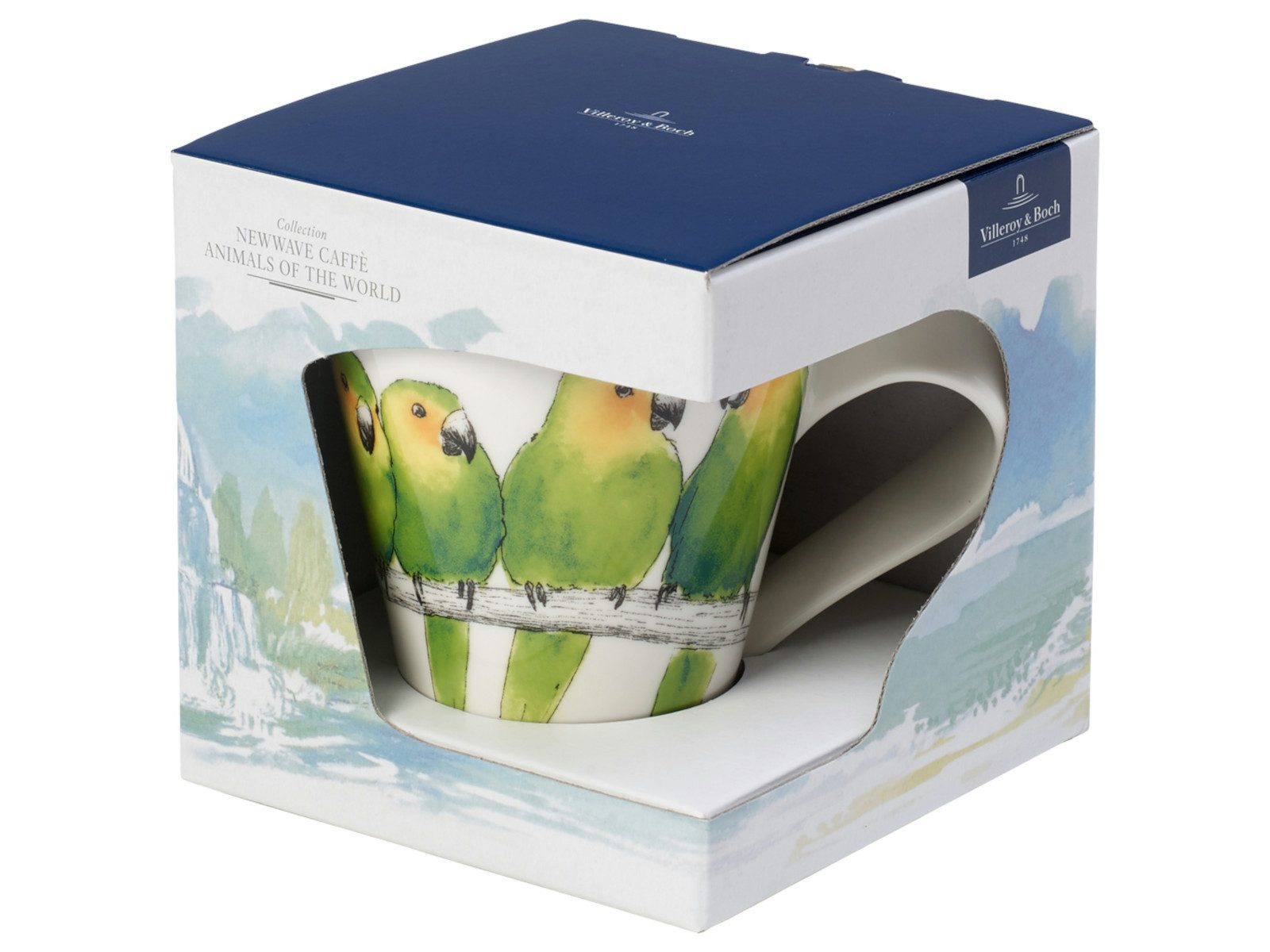 Villeroy & Boch Becher New Wave Caffe Becher m. Henkel Braunwangensittich, Premium Porcelain