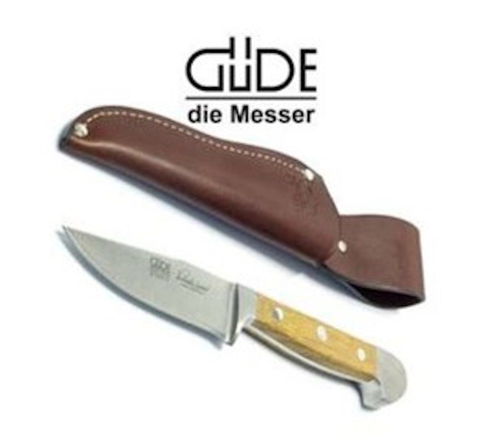 Güde Ножи Solingen Allzweckmesser Güde Jagdnicker, Jagdmesser, Griff aus Olivenholz mit Lederscheide