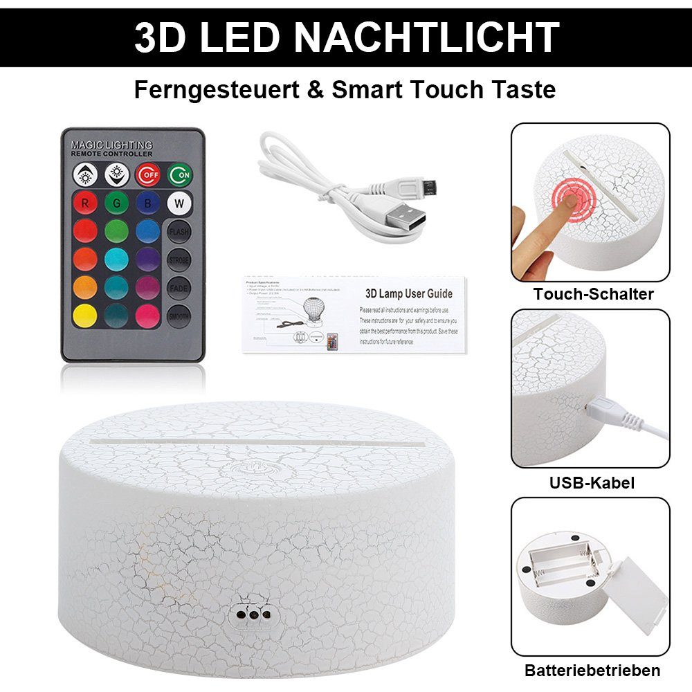 16 LED LED Nachttischlampe Rosnek 3D Nachtlichter Farbwechsel, 16Farben/Fernbedienung, Einhorn Fernbedienung Nachttischlampe, Tischlampe