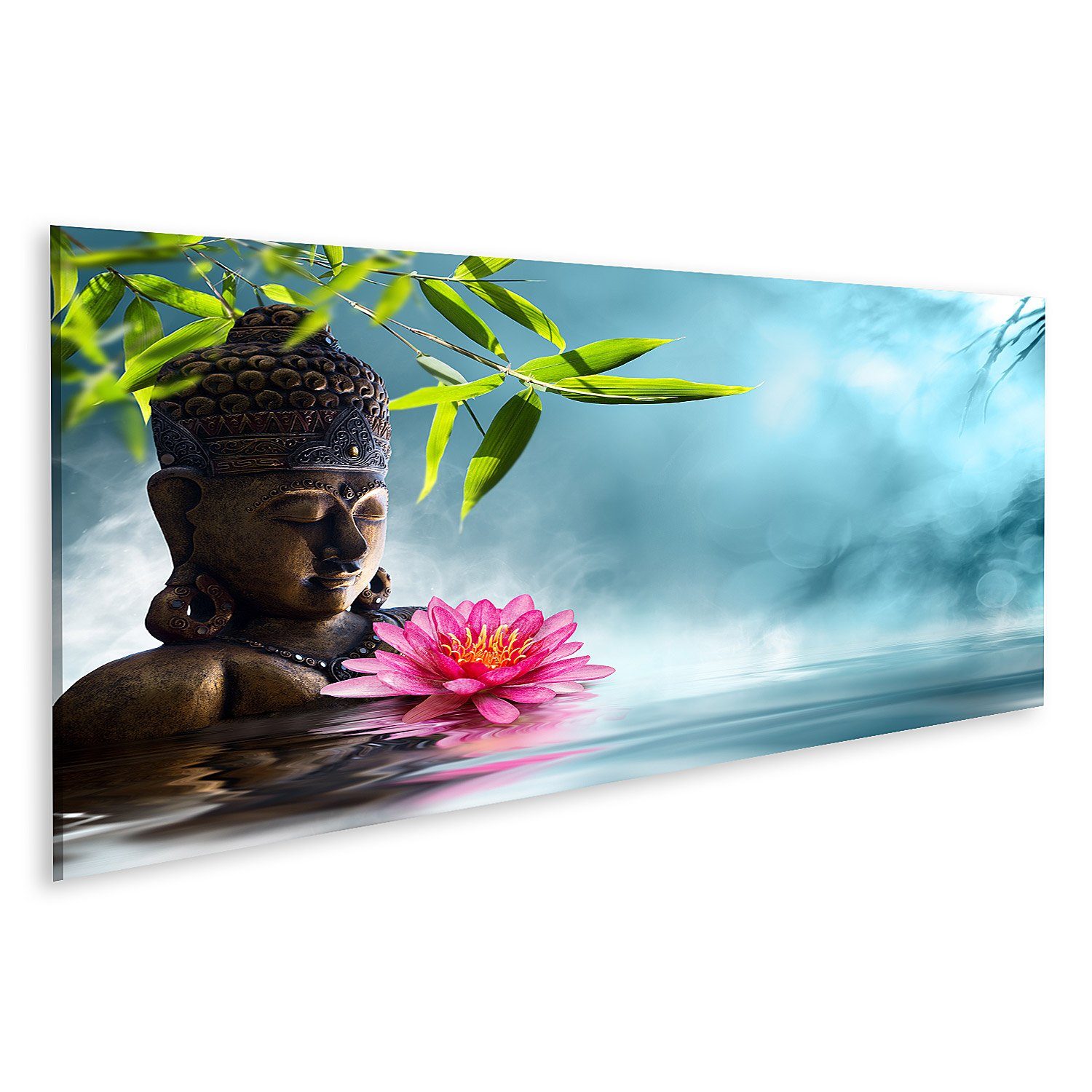 islandburner Leinwandbild Bild auf Leinwand buddha meditation teich asiatisch hintergrund bambus