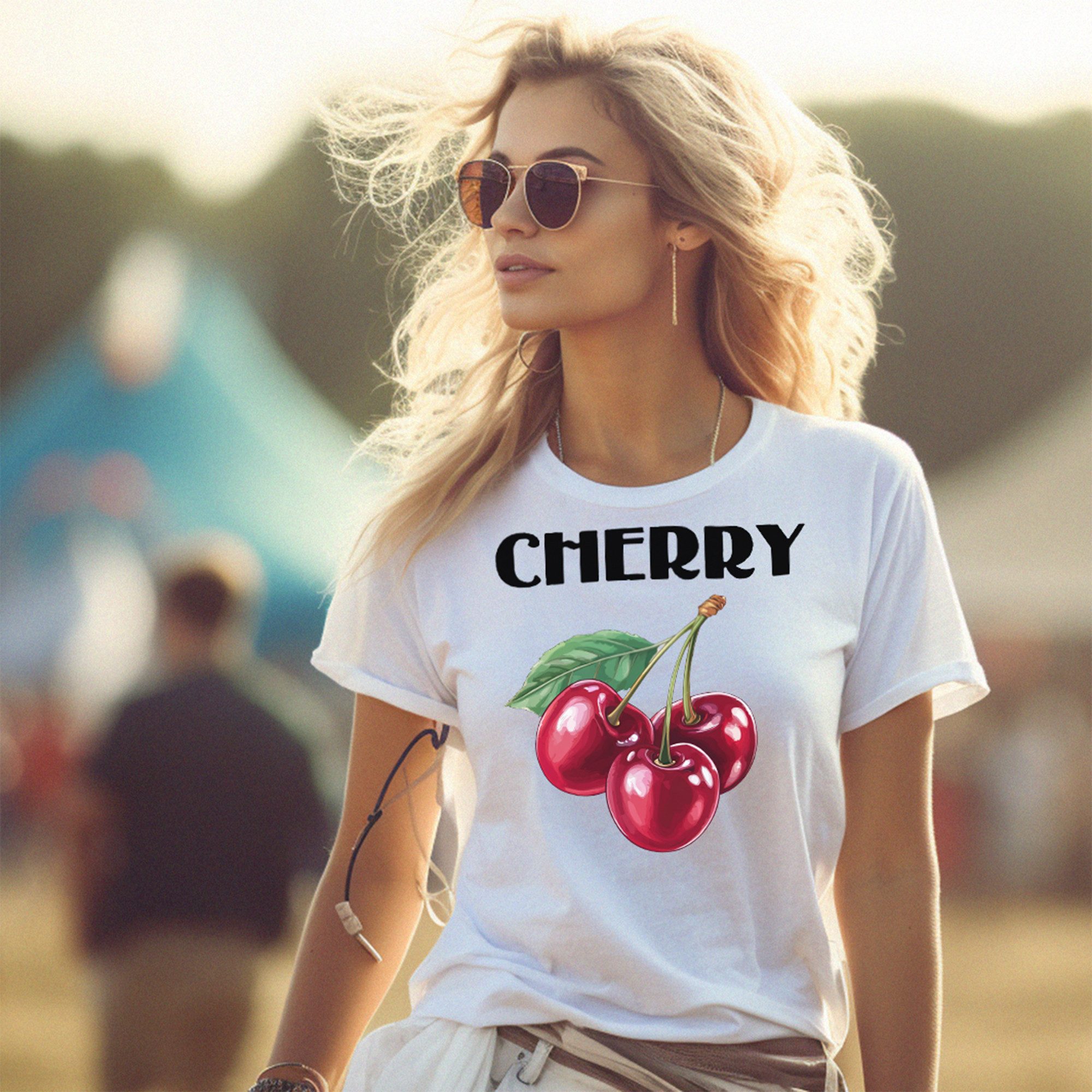 MAKAYA Kurzarmshirt Damen Baumwolle Kirschen Motiv Sommer Top Frauen Lässig günstig online kaufen