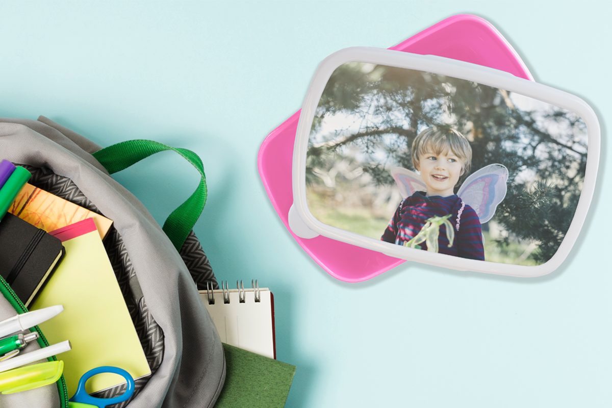Kunststoff (2-tlg), Brotdose Mädchen, Kinder, für Schmetterlingsflügeln, Snackbox, Junge Lunchbox rosa mit Kunststoff, Brotbox Verkleideter MuchoWow Erwachsene,