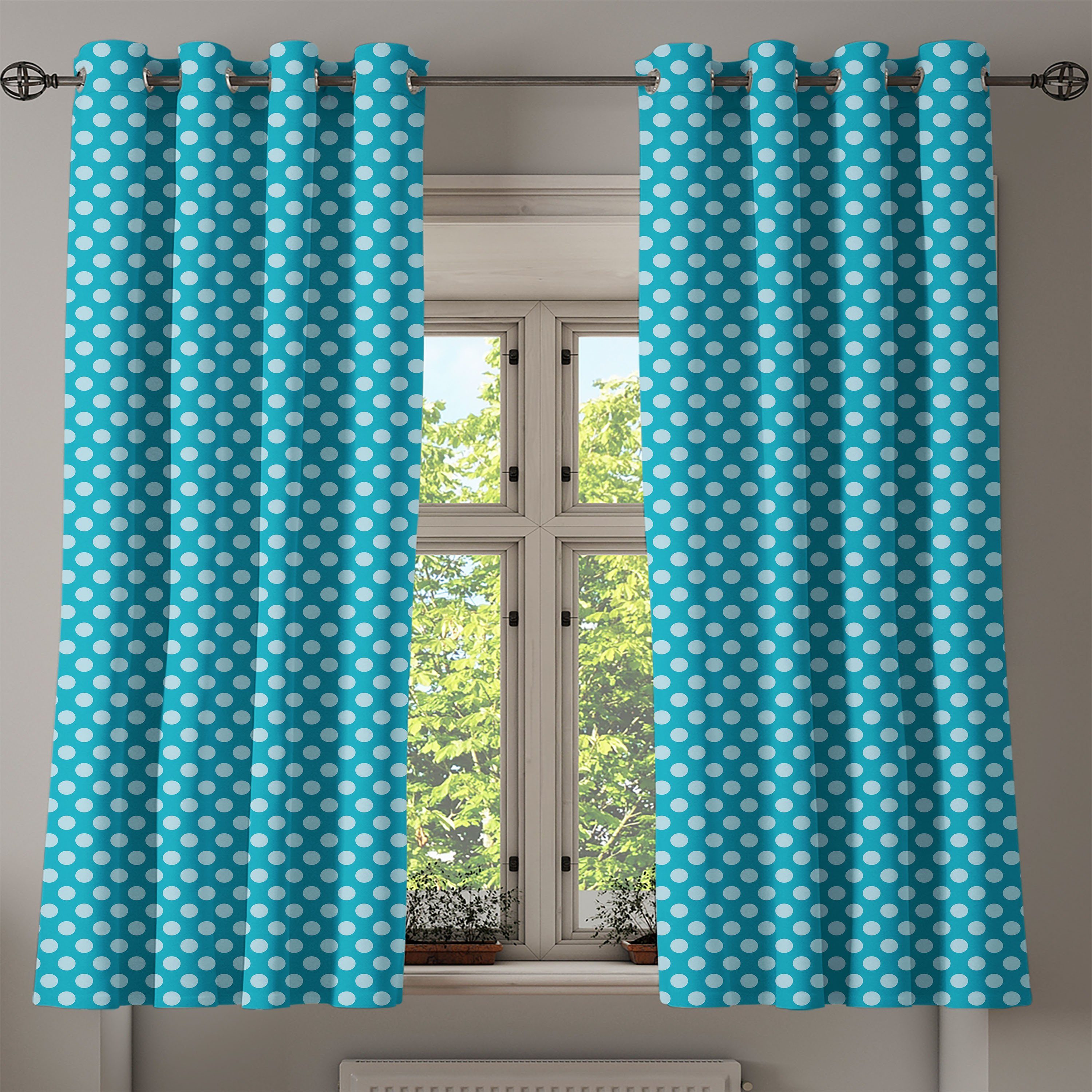 Seefarben Wohnzimmer, Teal 2-Panel-Fenstervorhänge Dekorative Schlafzimmer Gardine Tupfen für Weiche Abakuhaus,