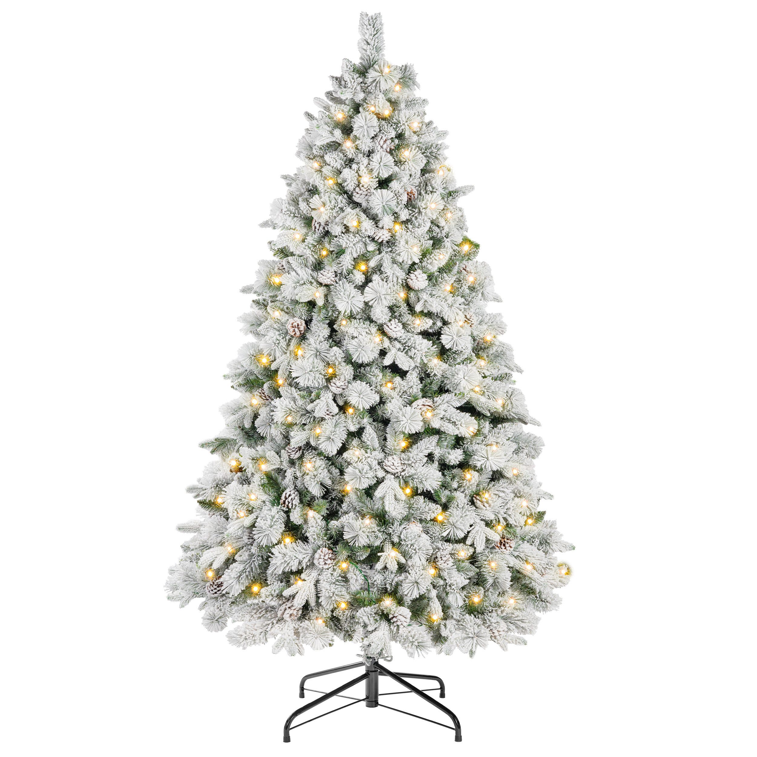 Sinaopus Künstlicher Weihnachtsbaum 235 cm Schneetanne, echte Zapfen, 500 LEDs, 8 Lichtmodi, beflockt, Beflockte Wintertanne, echte Zapfen, Mischzweige, warmgelbes Licht, 500 LEDs, 8 Lichtmodi, echte Schneezapfen, formbare Zweige, Metallfuß
