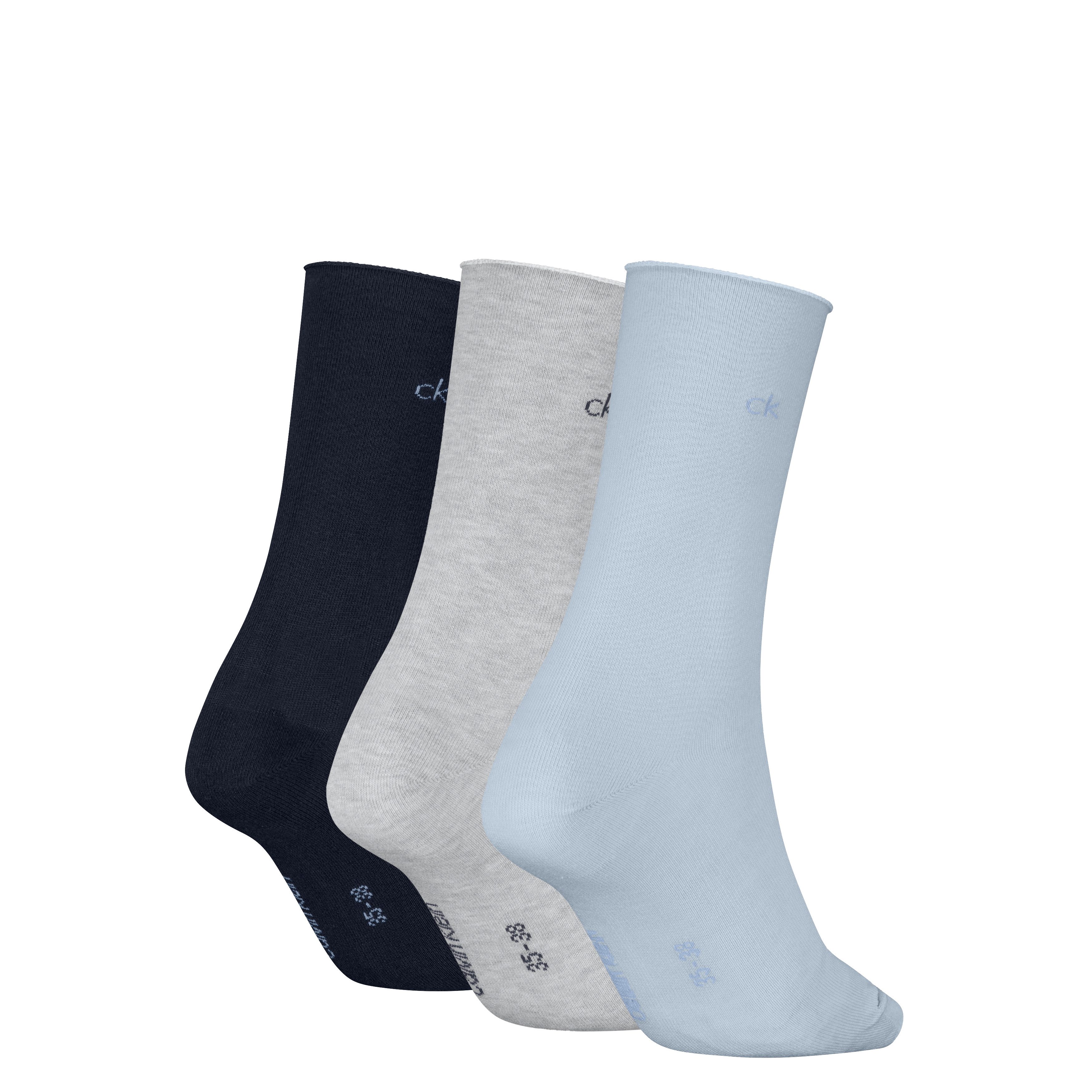 Calvin Klein Socken CK WOMEN SOCK ROLLTOP (3 Paar) mit kleinem Rollbund, Cotton-Mix
