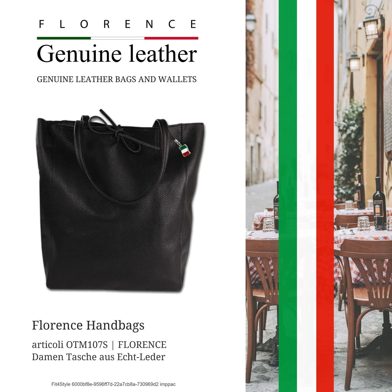 FLORENCE Shopper Florence ital. Shopper Echtleder Damen (Schultertasche, Shopper), Damen Shopper, Schultertasche Leder, schwarz, Größe ca. 28cm