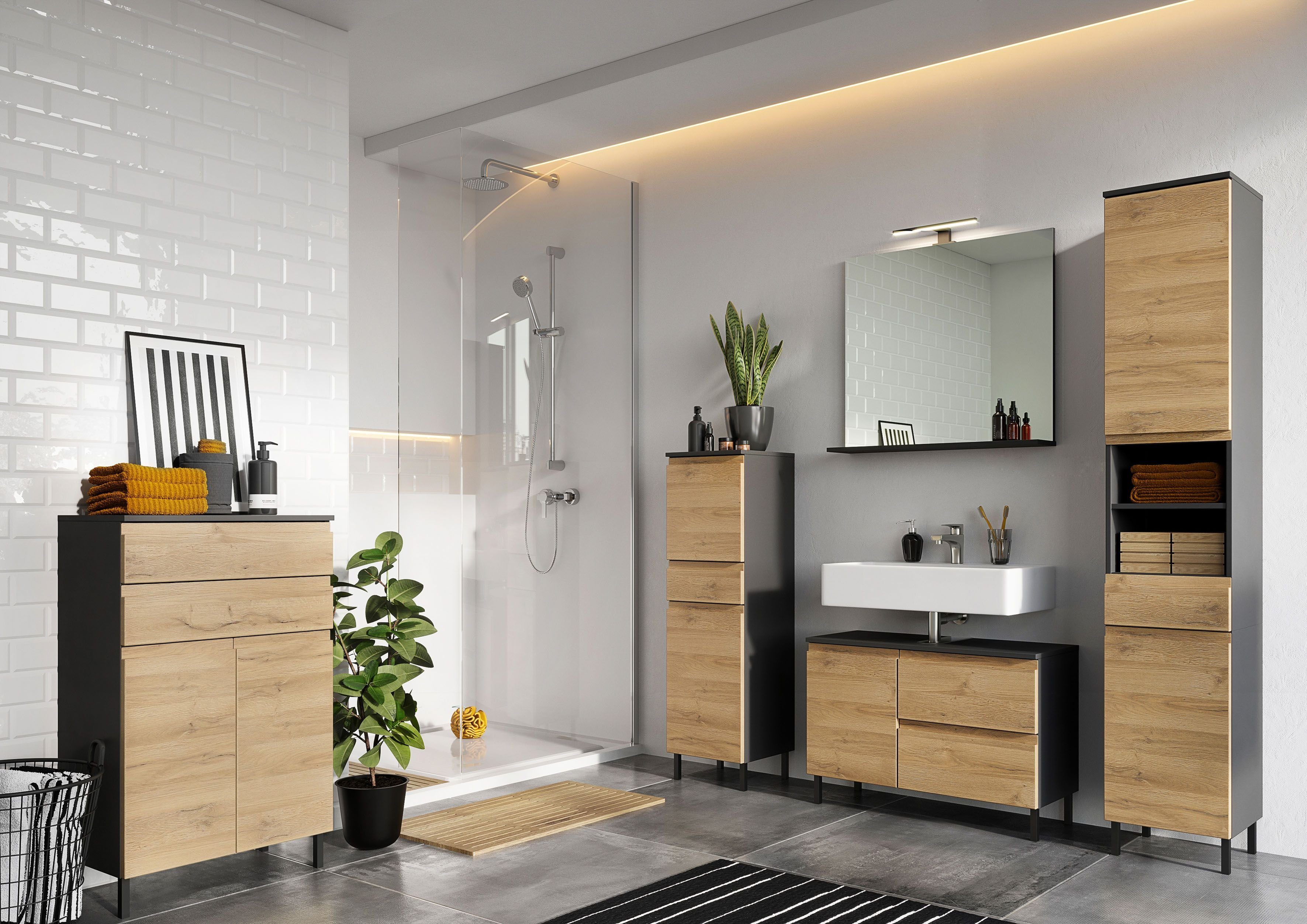GERMANIA Waschbeckenunterschrank Scantic Breite 80 cm, Badezimmerschrank, verstellbarer  Einlegeboden
