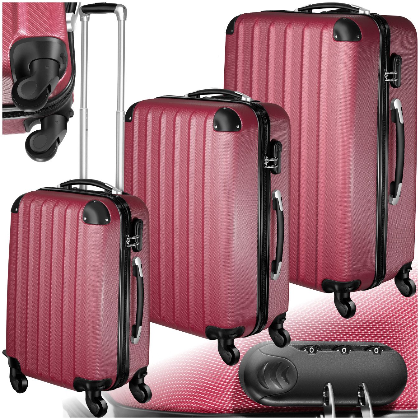 tectake Trolley Hartschalenkoffer-Set, 4 Rollen, 3-teilig, günstig online kaufen