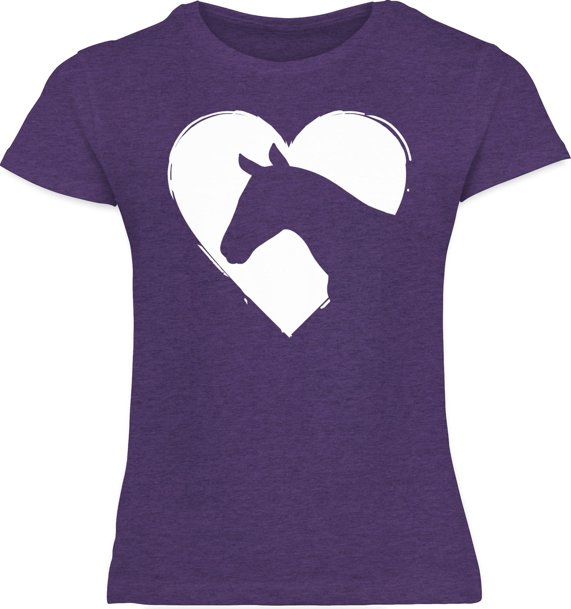 3 Lila T-Shirt Meliert Herz Pferd Pferdekopf mit Shirtracer