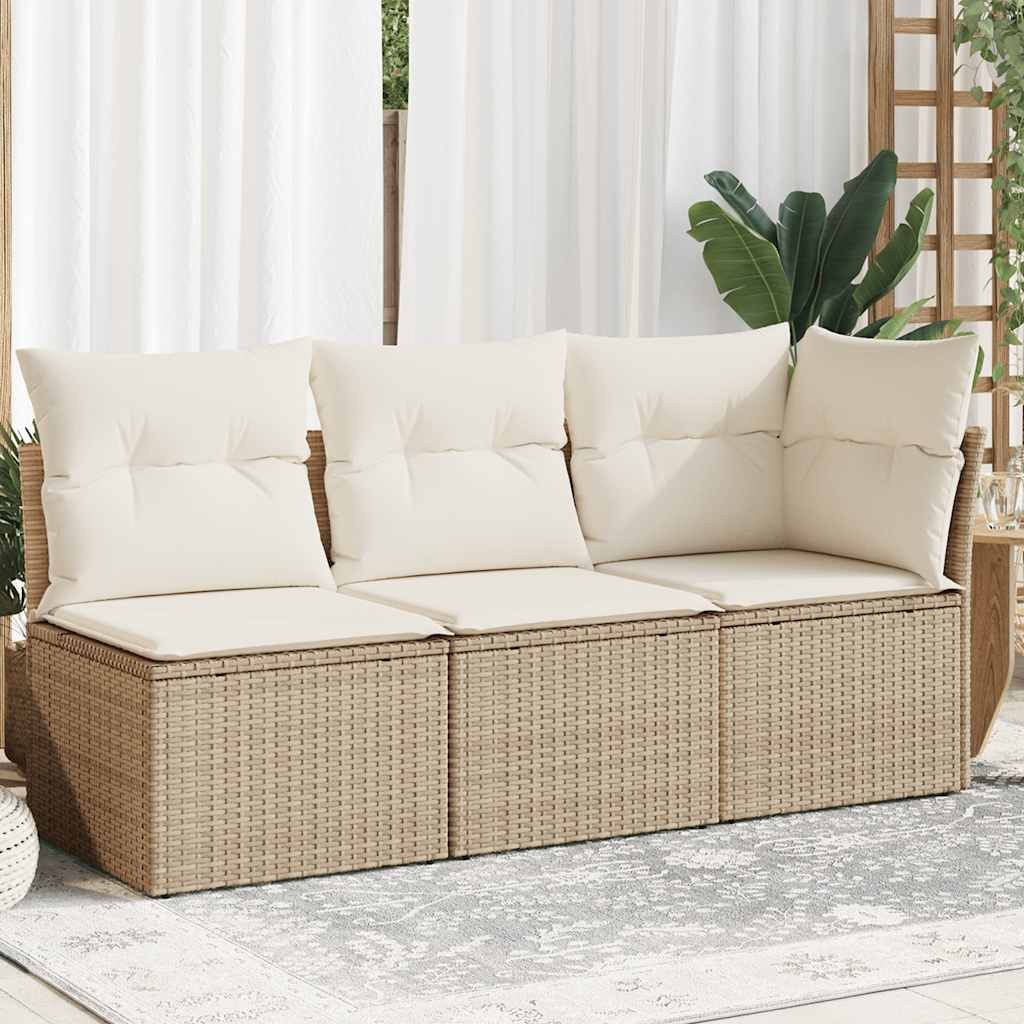 vidaXL Loungesofa Gartensofa mit Kissen 3-Sitzer Beige Poly Rattan, 1 Teile