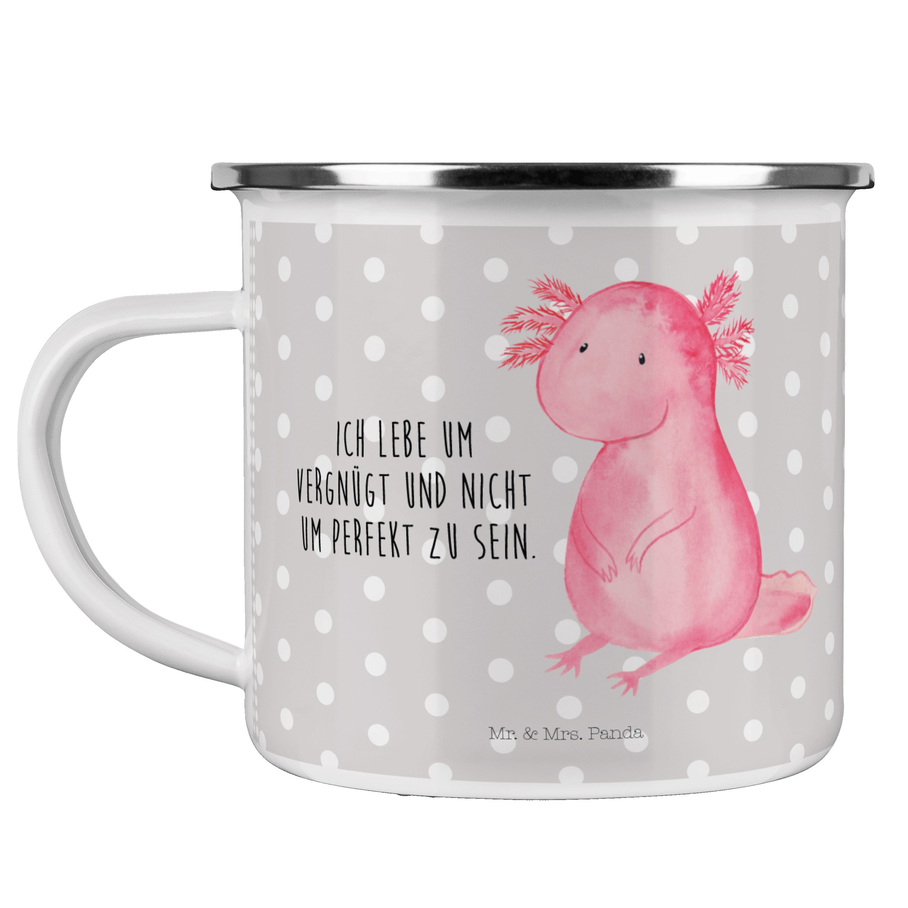 Mr. & Mrs. Panda Becher Axolotl - Grau Pastell - Geschenk, Molch, Blechtasse Outdoor, Metallt, Emaille