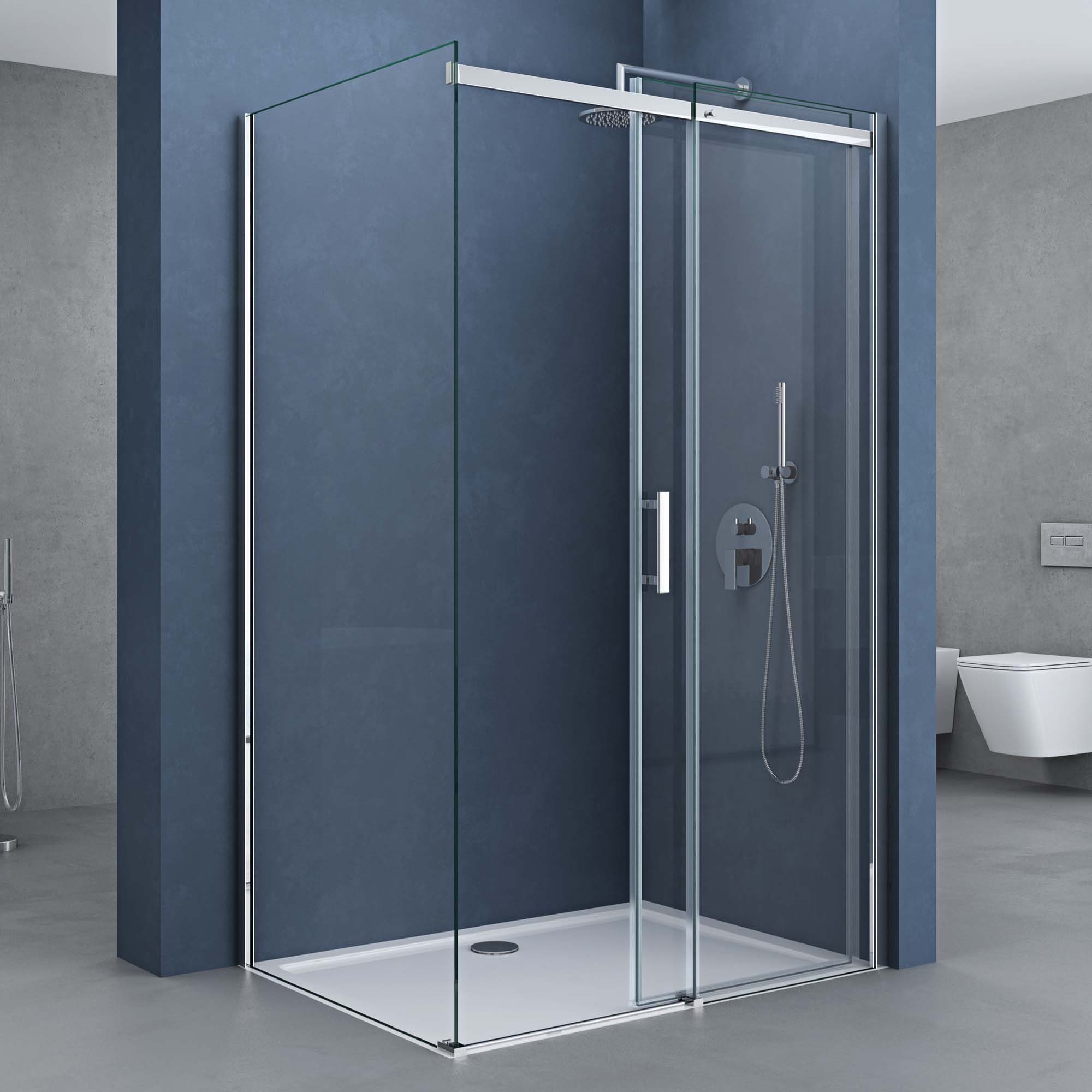 doporro Eckdusche Eck-Duschkabine Duschabtrennung Schiebetür Easy-Clean-Beschichtung R18, BxT: 100x70 cm, Einscheibensicherheitsglas, ohne oder mit duschtasse