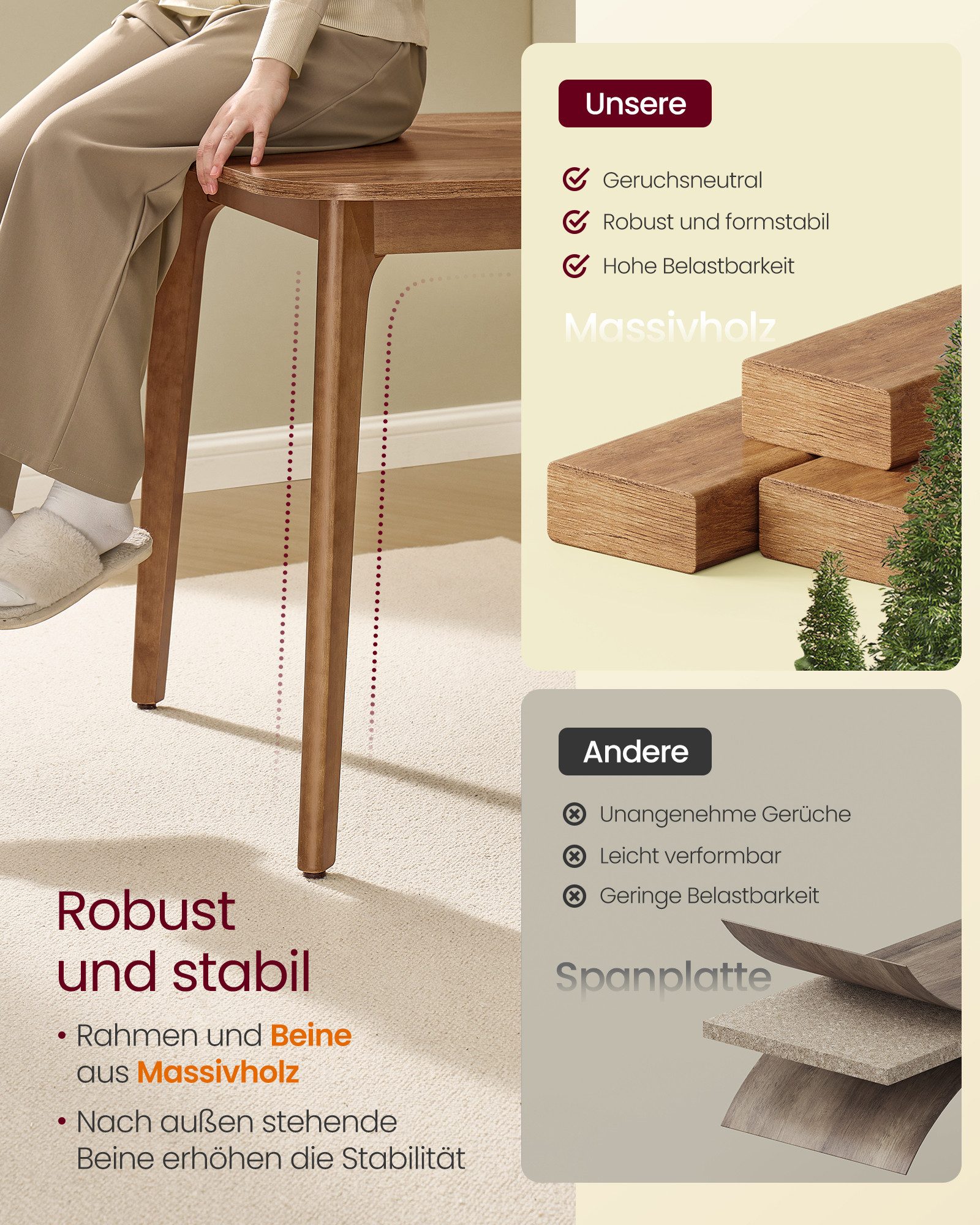 VASAGLE Esstisch Ausziehbarer Ess- und Küchentisch, mit erweiterbarer Tischplatte, 120 kg belastbar, schlichtes Design