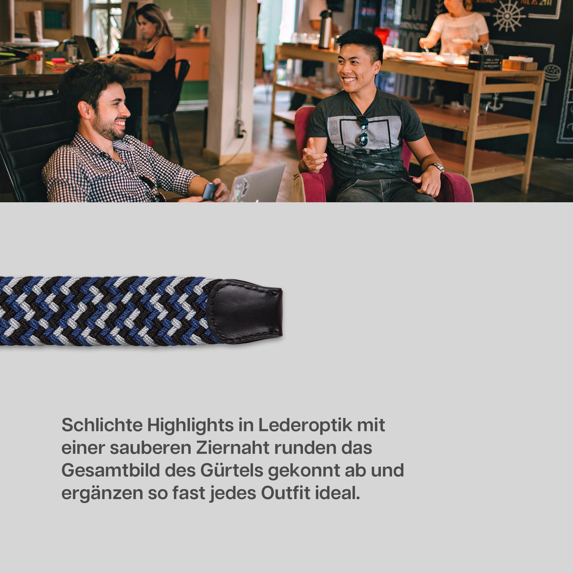 hemmy Fashion Stretchgürtel geflochten aus Stoff (1-St) 16 verschiedene Farben/Designs, 3 Größen, ohne Löcher, stufenlos