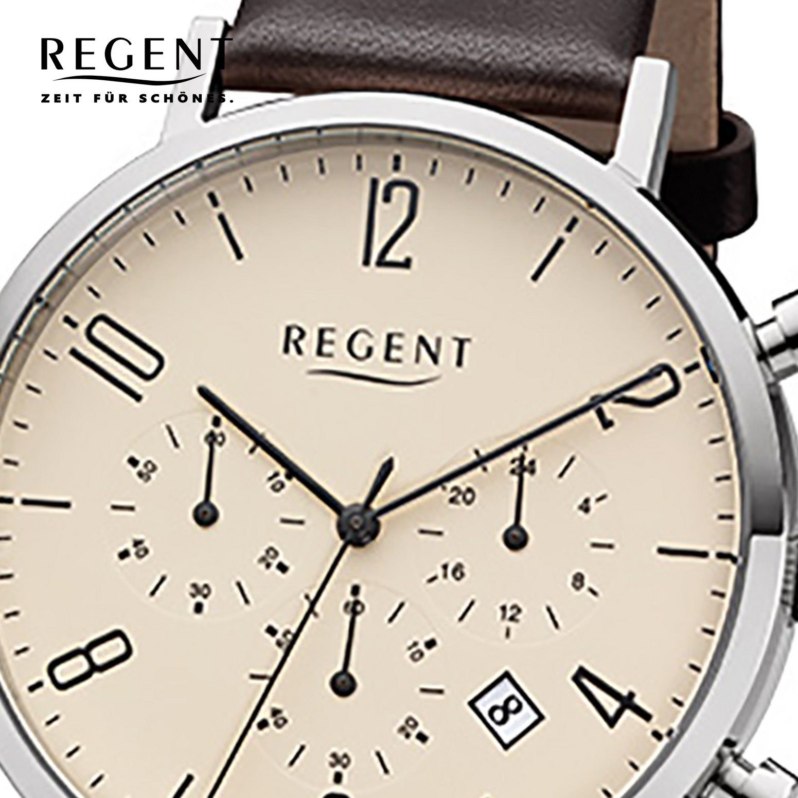(ca. Elegant rund, Herren Chronograph 42mm), Herren-Armbanduhr Armbanduhr groß Regent Edelstahl, dunkelbraun, Regent