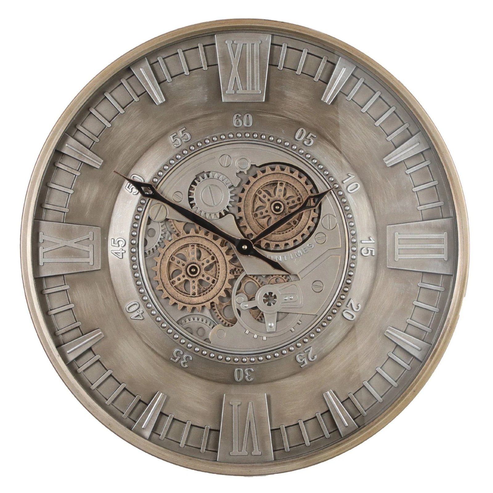 Samilito Wanduhr 60 cm mit beweglichen Zahnrädern und leisem Quarzwerk, Wohnzimmer (Echtes Bewegungsgetriebe, separater Zahnradantrieb, leises Uhrwerk)