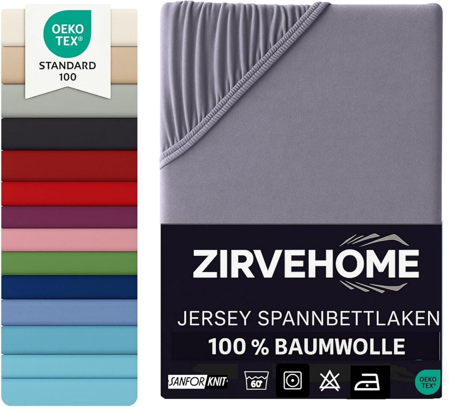ZIRVEHOME Spannbettlaken 120x200 cm. Jersey Spannbetttuch 100% Baumwolle Bettlaken, Jersey, Gummizug: Rundumgummi, (1 Stück), Baumwolle Spannbettlaken 120x200 cm bis 25 cm Höhe, Anthrazit