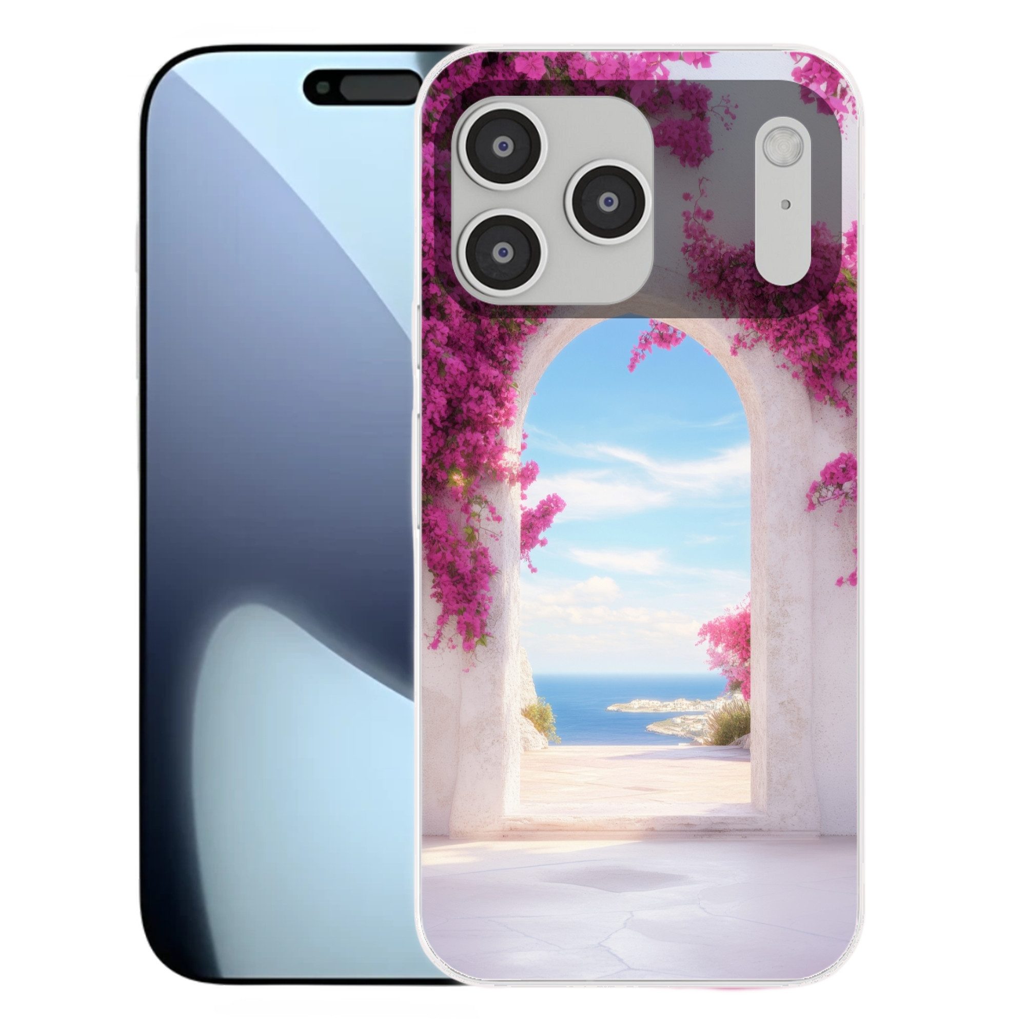 MuchoWow Handyhülle für Apple iPhone 17 Pro Max Meer - Rosa - Blumen - Tor, Smartphone-Bumper, Print, Handy Schutzhülle Dünn