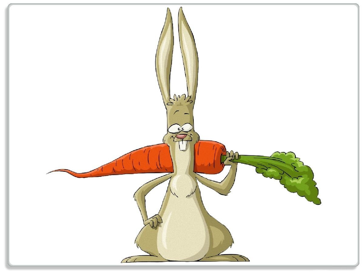 Wallario Schneidebrett Lustiger Hase mit Möhre im Comic Stil, ESG-Sicherheitsglas, (inkl. rutschfester Gummifüße 4mm, 1-St), 30x40cm