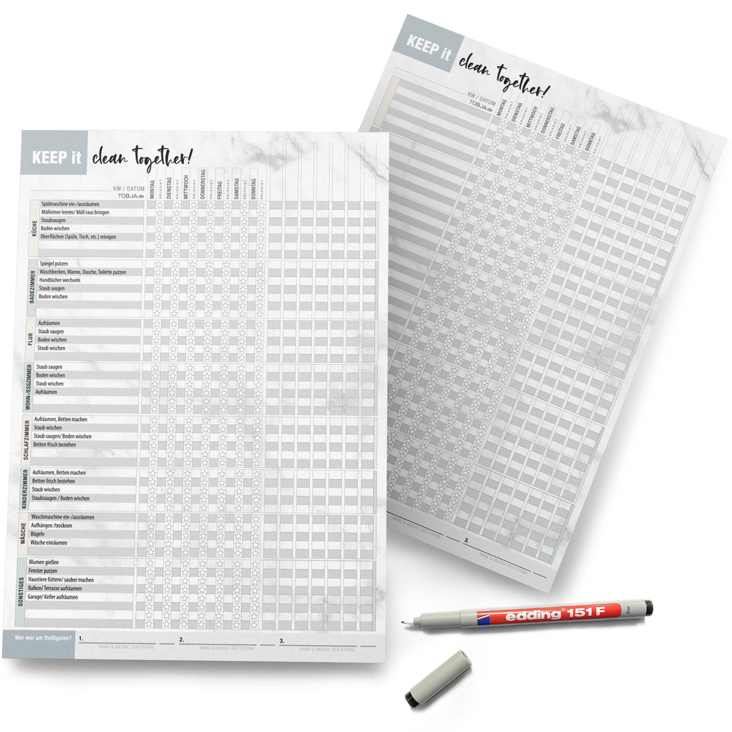 Notizblock Haushaltsplaner A4 "Folie" Blatt wiederbeschreibbar + Stift