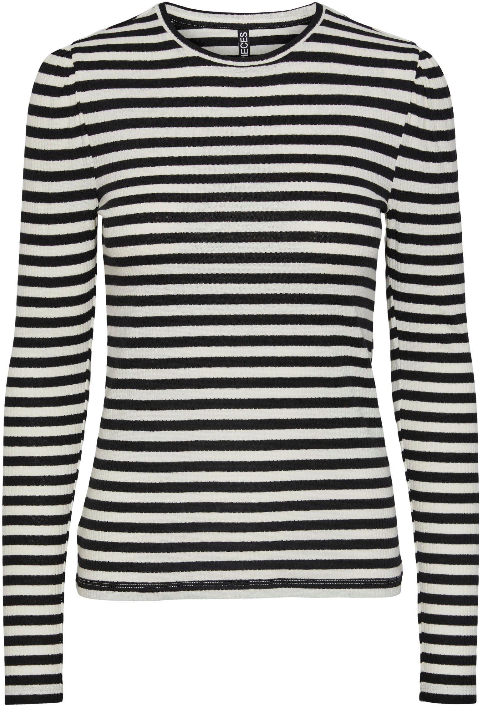 Langarmshirt PCRUKA TOP BC LS Stripes:BLACK pieces PUFF Dancer Cloud NOOS