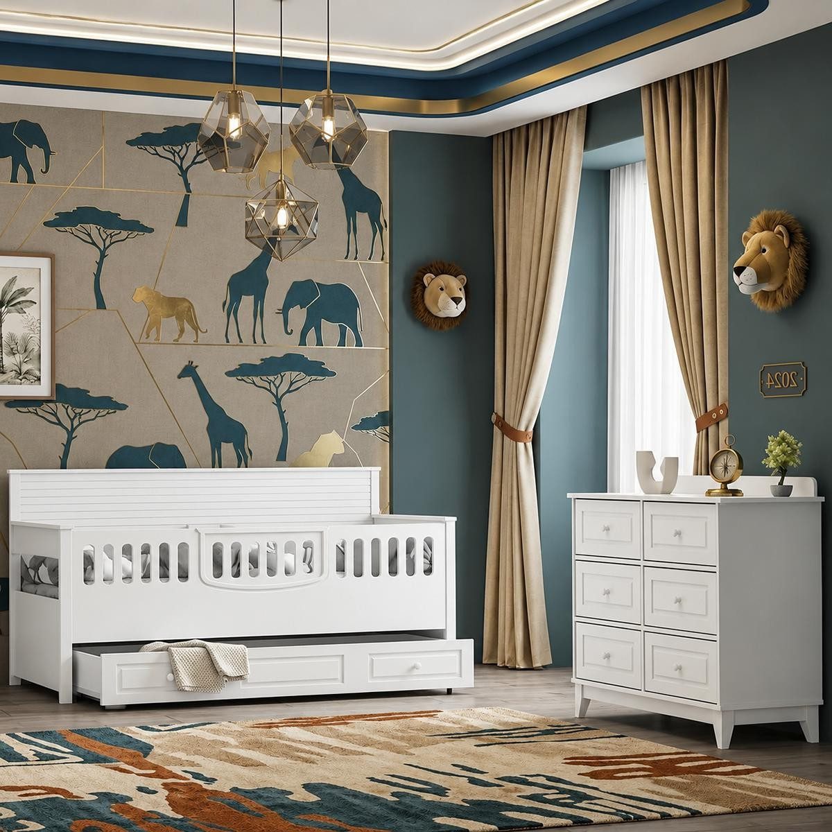 Xlmoebel Kinderbett Stilvolles Kinderzimmer-Set mit Bett und Kommode in Weiß (Kinderzimmer-Set, 2-tlg., Kinderzimmer-Set; Bett; Kommode), Made in Europa