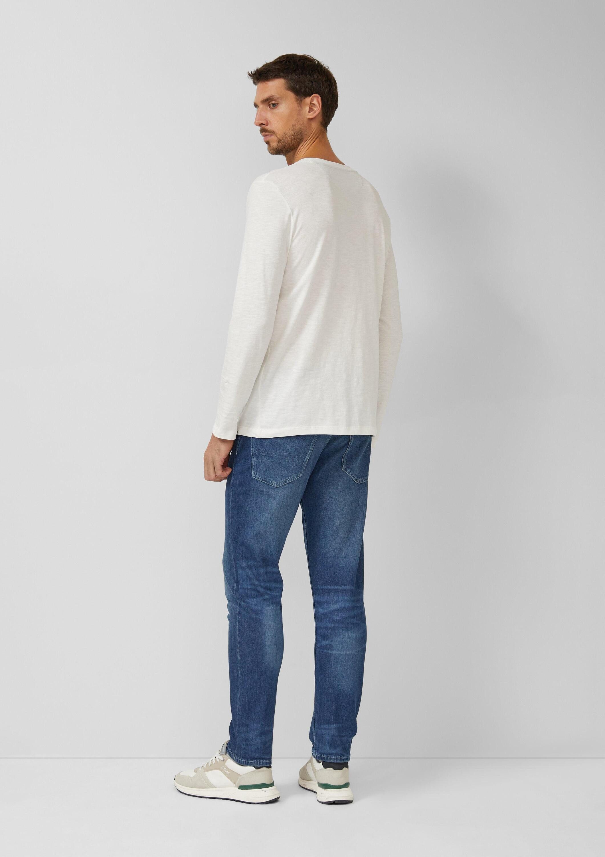 s.Oliver Langarmshirt T-Shirt Flammgarn-Longsleeve mit Teilungsnaht und Label-Patch