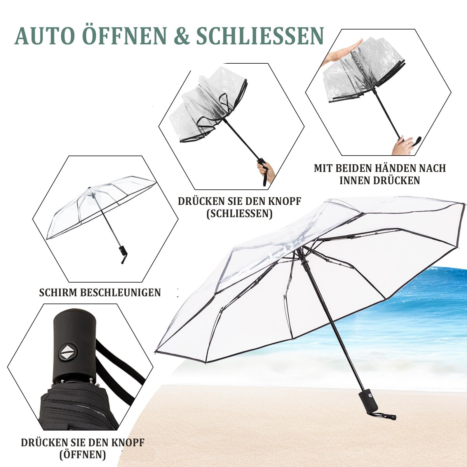 Coonoor Taschenregenschirm Vollautomatischer transparenter Regenschirm, tra günstig online kaufen