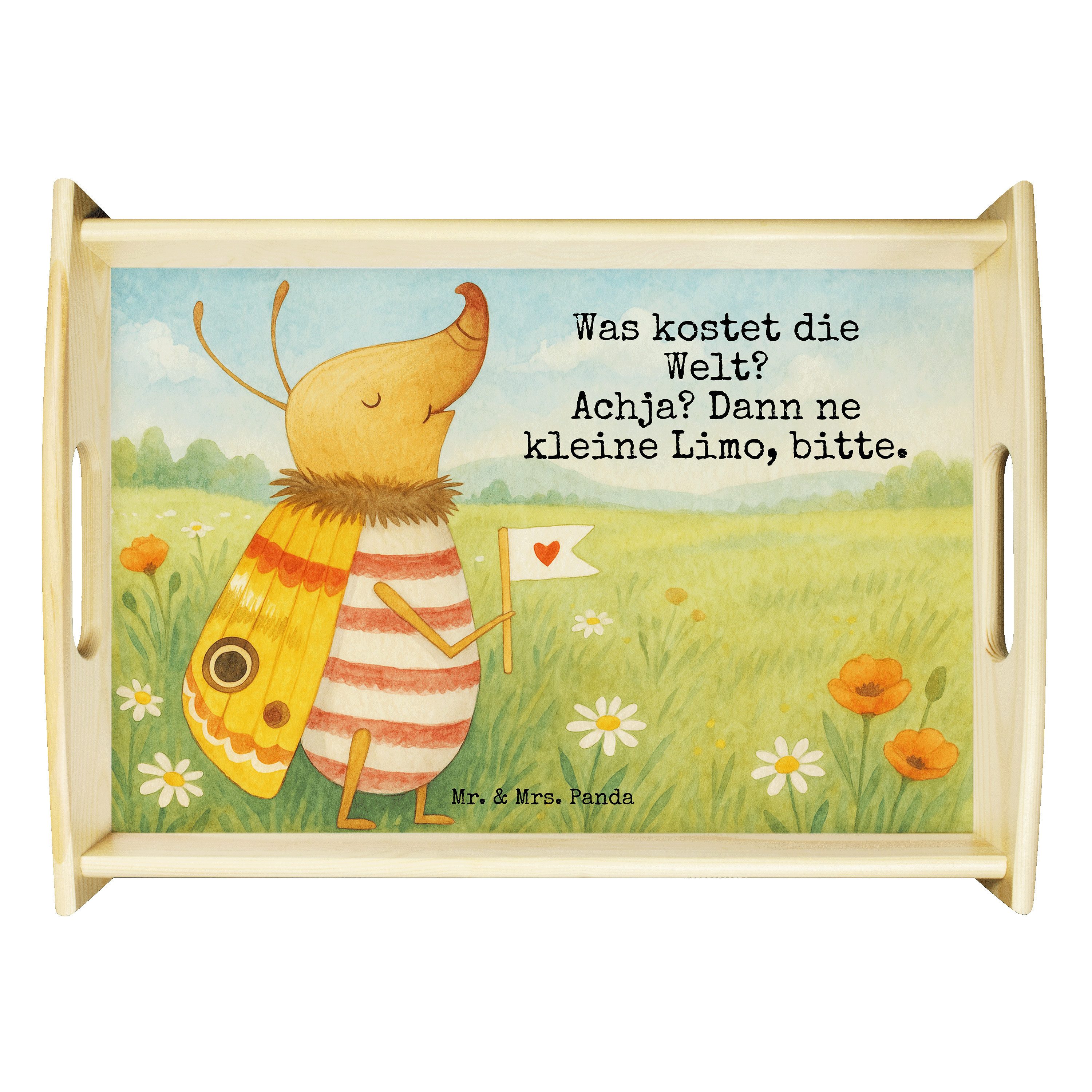 Mr. & Mrs. Panda Tablett Nachtfalter Fähnchen Design, Tablett, Weiß, Spruch Lustig, Dekotablet, Echtholz lasiert, (Packung), Spruch Witzig Spruch Lustig Kaffee Tablett