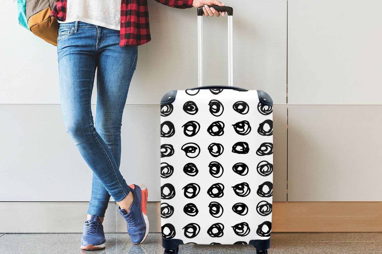 Weiß Reisetasche dots für - 4 MuchoWow Muster, Reisekoffer Handgepäck - Trolley, Polka Ferien, Handgepäckkoffer mit rollen, Schwarz Rollen, -