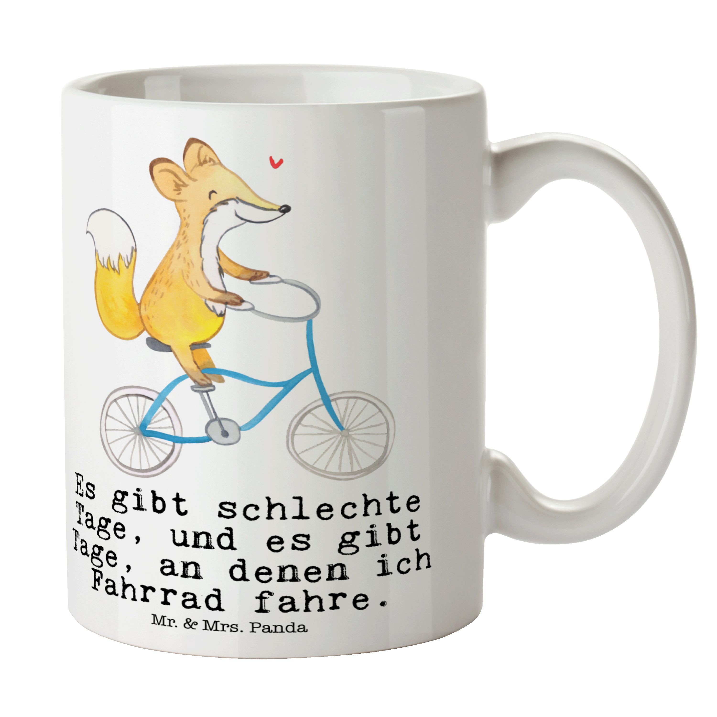 Mr. & Mrs. Panda Tasse Fuchs Fahrrad fahren Tage - Weiß - Geschenk, Kaffeebecher, Büro Tasse, Keramik