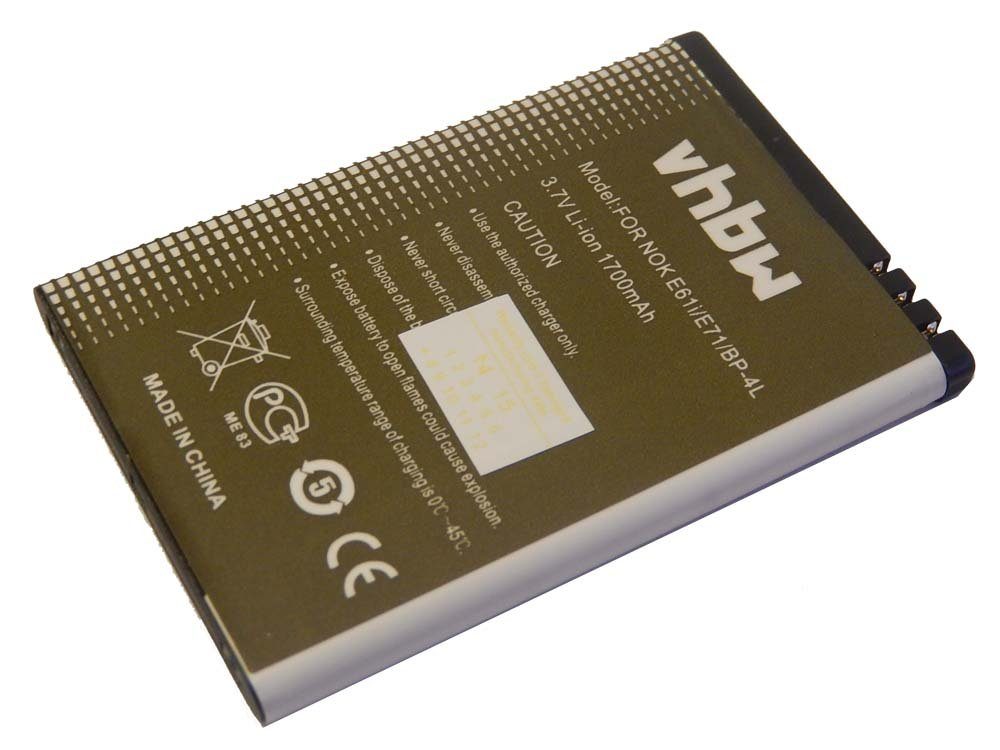 vhbw kompatibel mit Nokia N810 WiMAX Edition, N97, RM-792, RM-683, RM-784 Smartphone-Akku Li-Ion 1700 mAh (3,7 V)