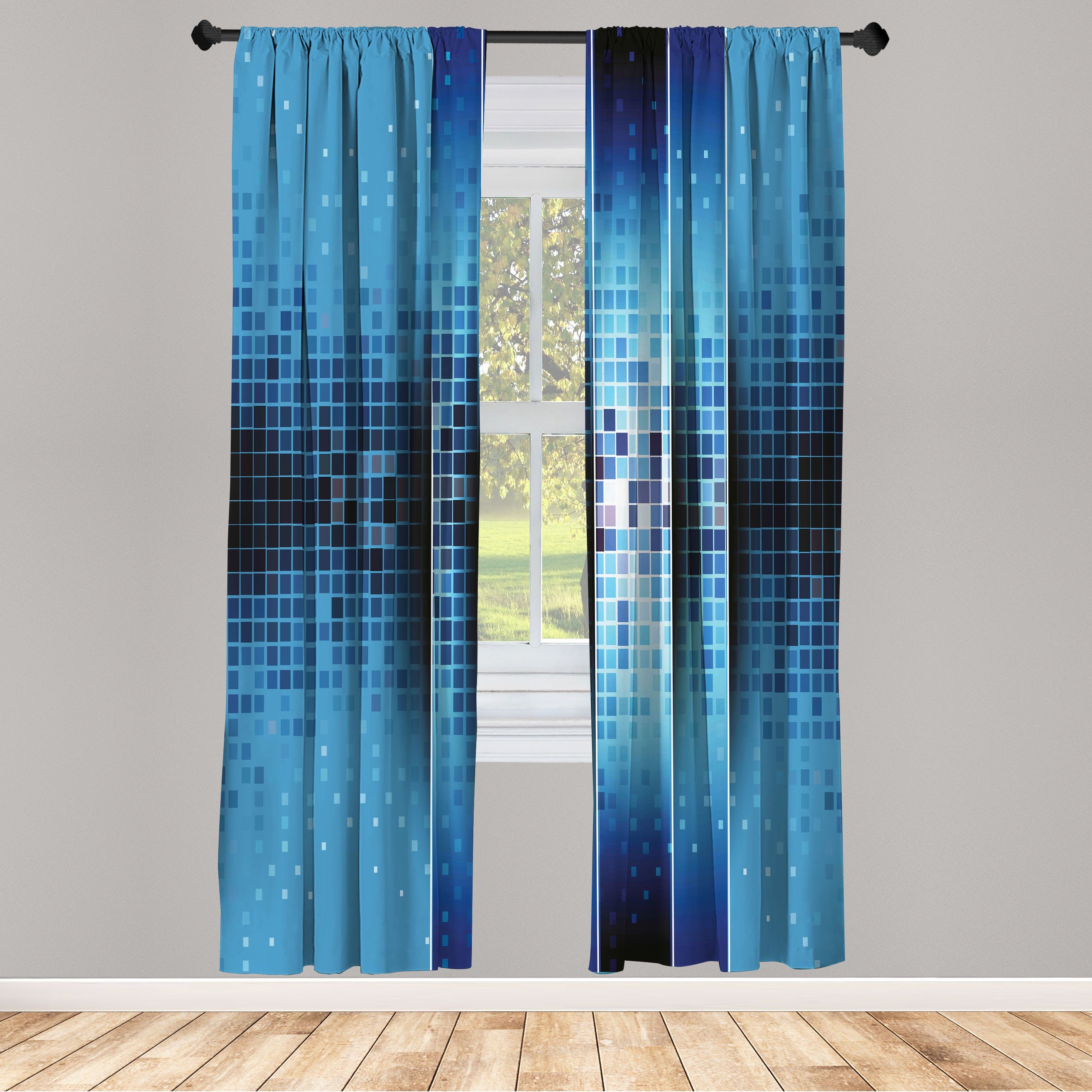 Gardine Vorhang für Wohnzimmer Schlafzimmer Dekor, Abakuhaus, Microfaser, Digital Mosaik-Muster Quadrate