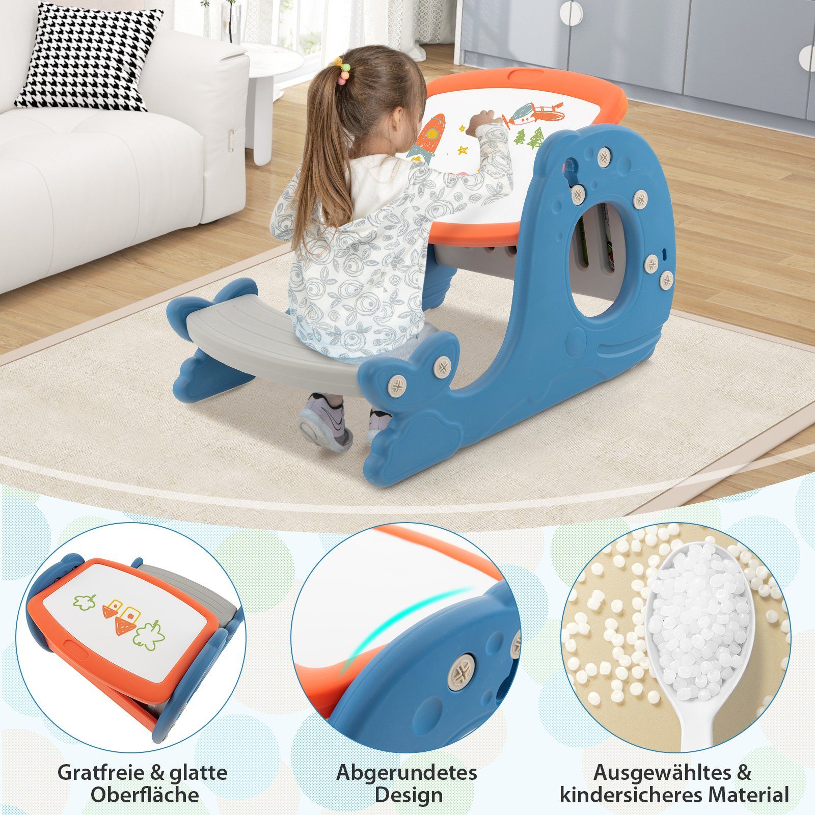 COSTWAY Spieltisch Kinderstaffelei, 4 in 1 mit Whiteboard