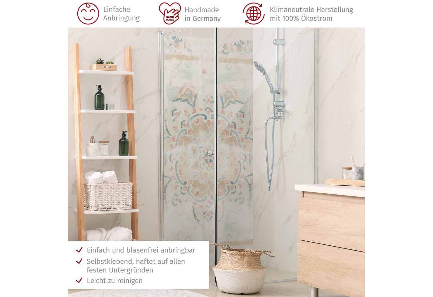 Thumbnail - Bilderdepot24 Badrückwand Muster beige Duschrückwand ohne Bohren Dusche Orientalisch, (1-tlg., Hart-Folie Premium matt 0...