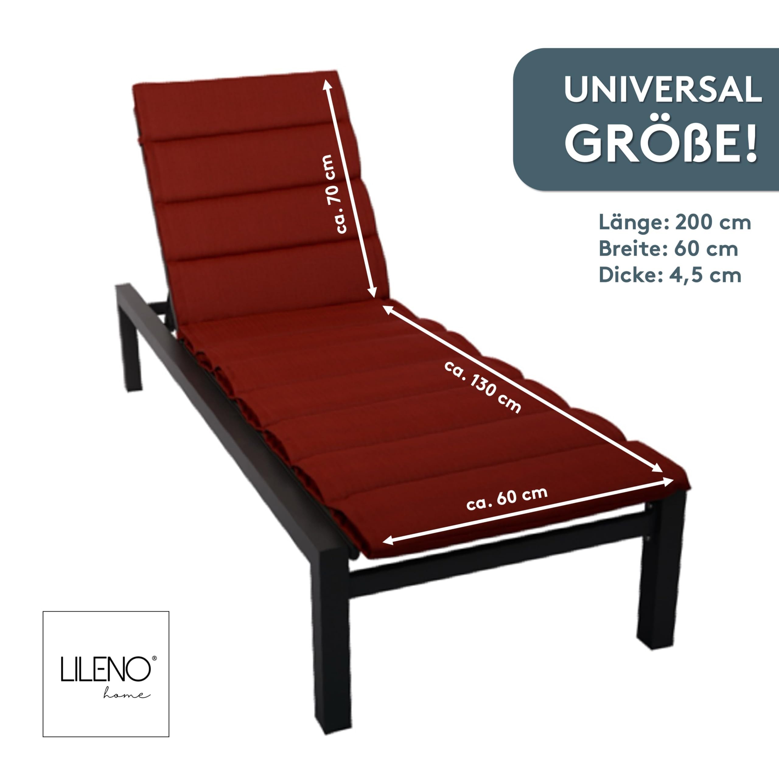 LILENO HOME Liegenauflage perfekt für Strandliege, Sonnenliege Auflage, Gartenliege Auflage, (1er Set), 1er Set Polster Auflage für Rollliegen in Rot, Sitzpolster waschbar
