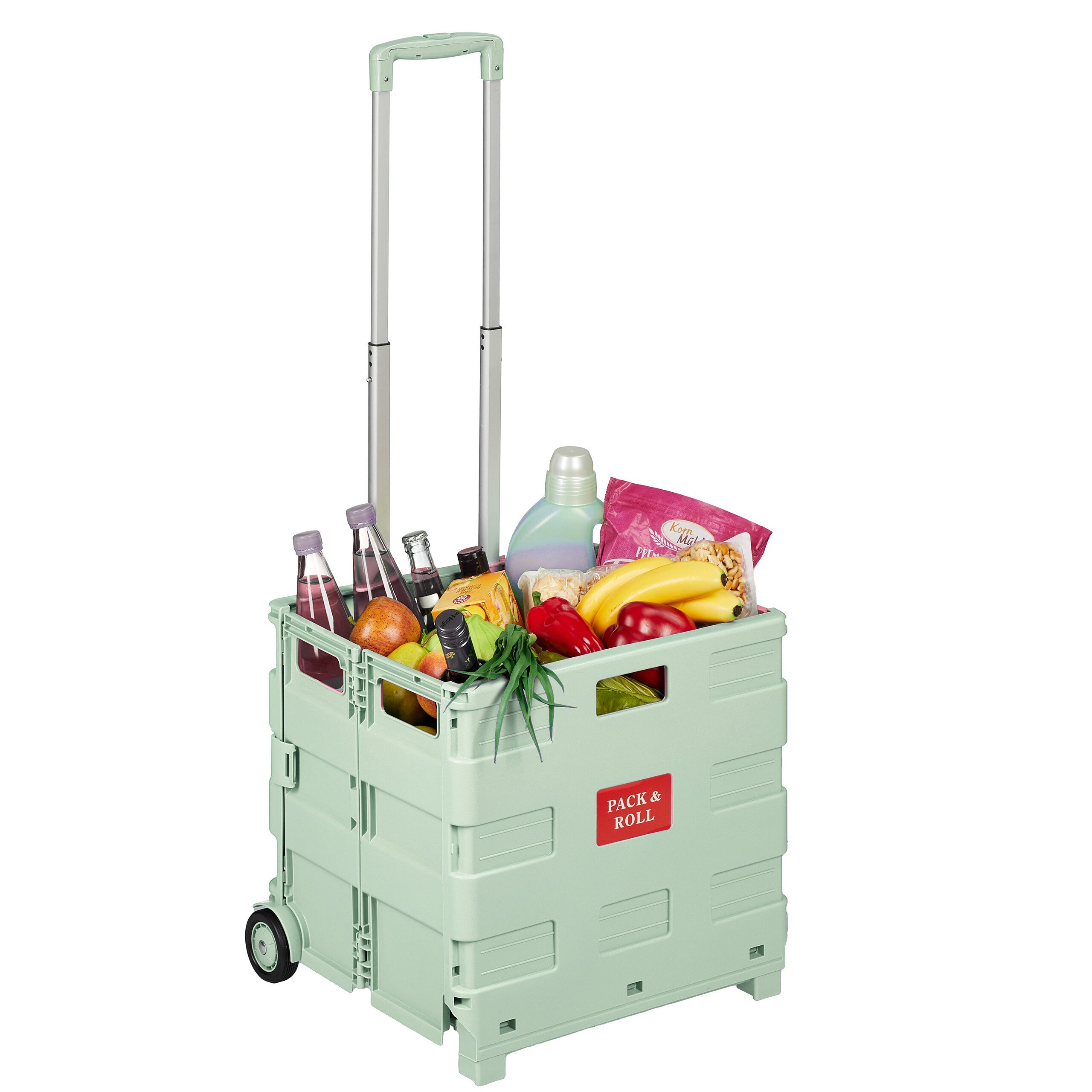 relaxdays Einkaufstrolley mit Teleskopgriff, 155.4 l, salbei.