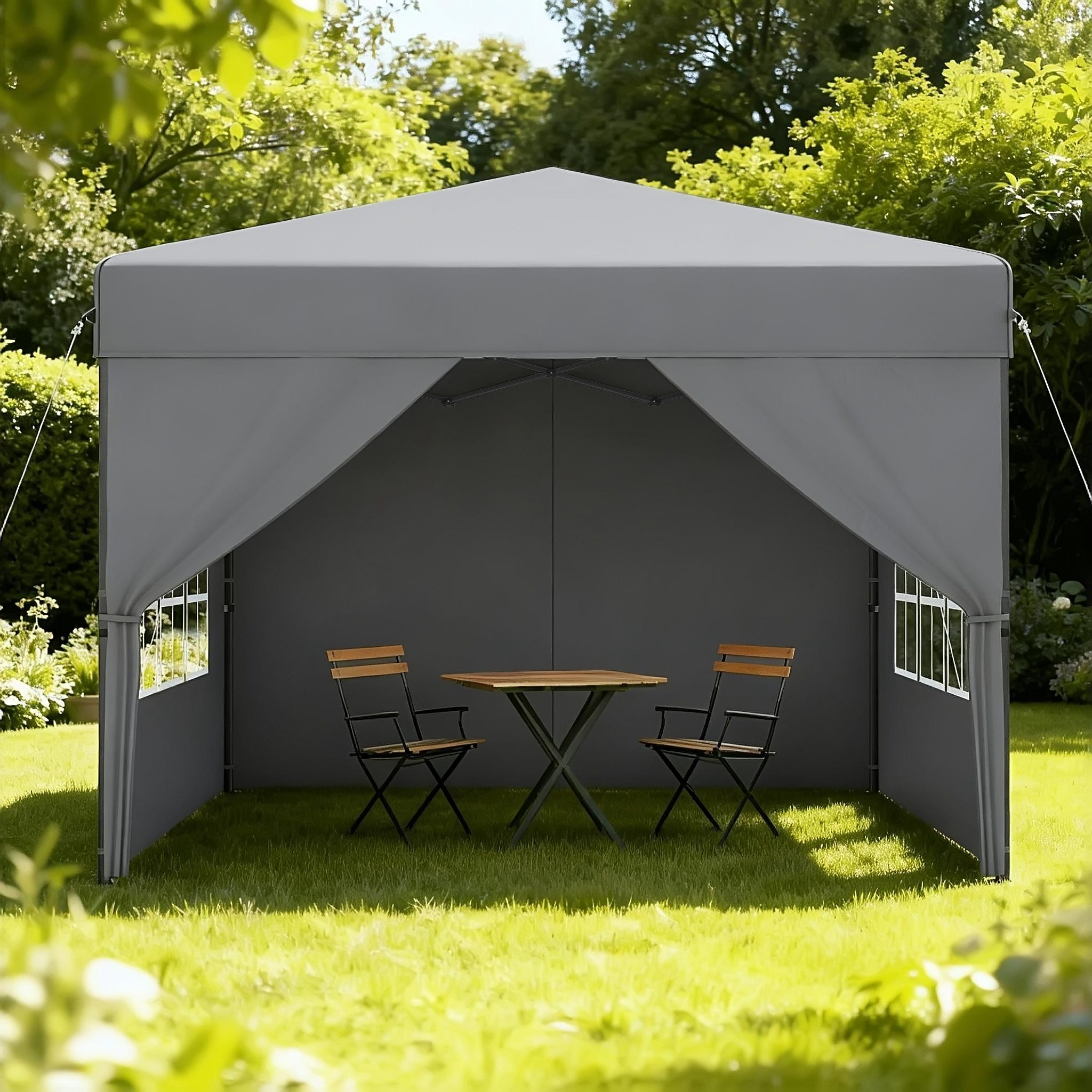 FIVMEN Partyzelt Pop Up Pavillon Faltbar Faltpavillon mit 4 Seitenteilen Hochzeit, Höheverstellbar 240-260cm Camping, Innenhof 300X300cm