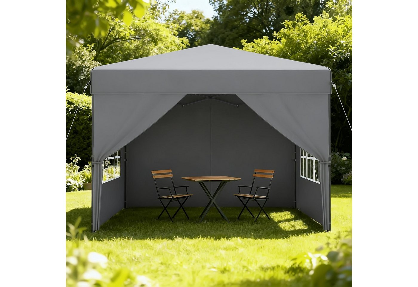 FIVMEN Partyzelt Pop Up Pavillon 2.5x2.5m Stabil Faltpavillon mit 4 Seitenwänden, Partyzelt Faltbar für Hochzeit Innenhof Höheverstellbar 240-260cm