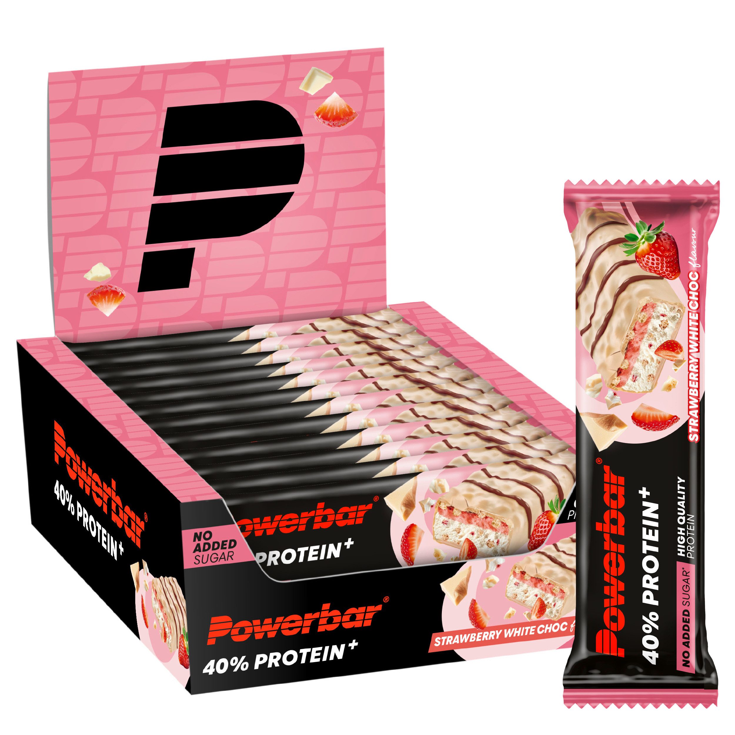 PowerBar 40% Protein + Strawberry White Choc Crisp High Protein Riegel 12x 40 g Riegel, 12 er Display à 480 g, 16g Eiweiß pro Riegel