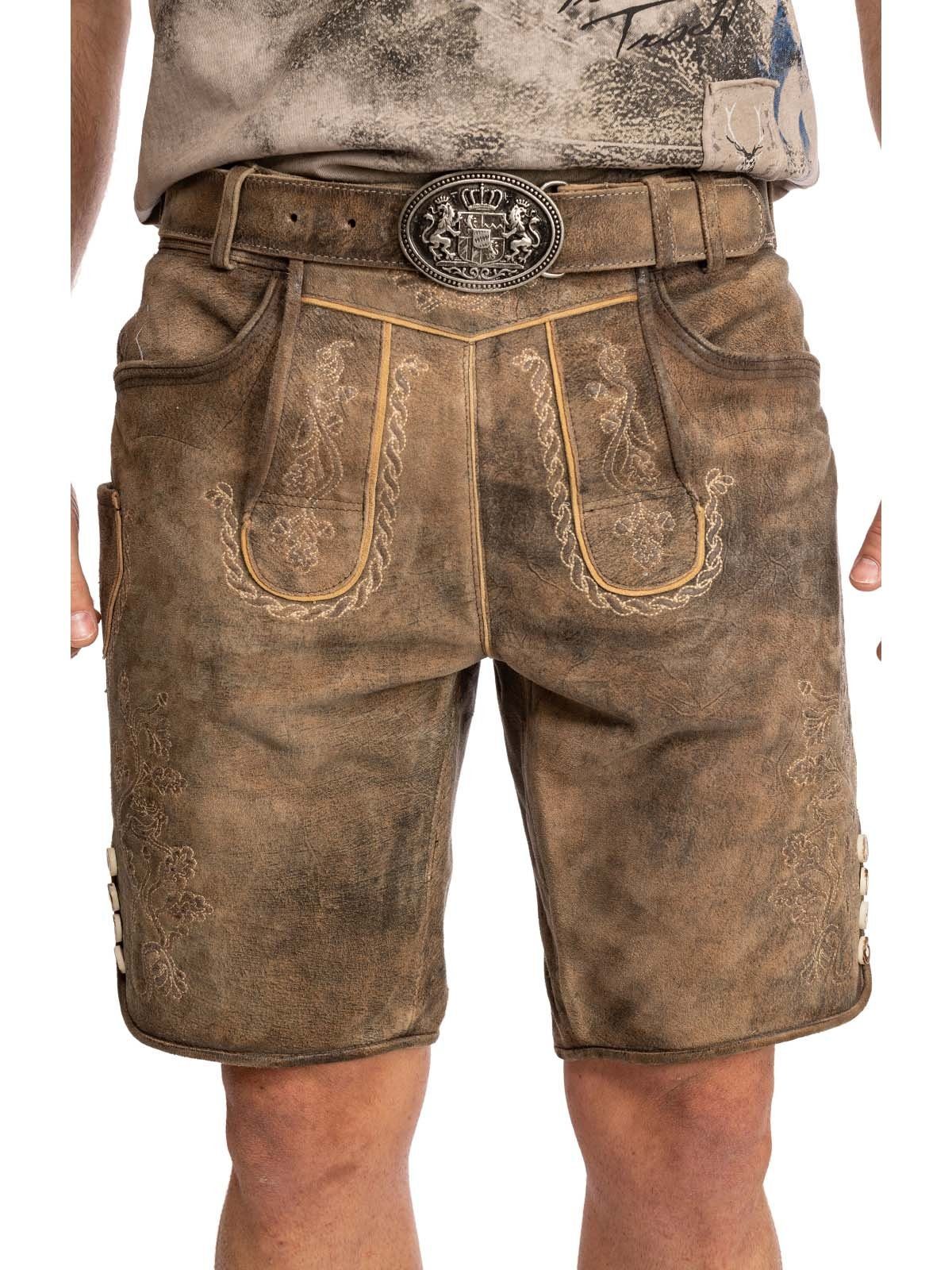 Maddox HORN Lederhose stein kurz Lederhose antik